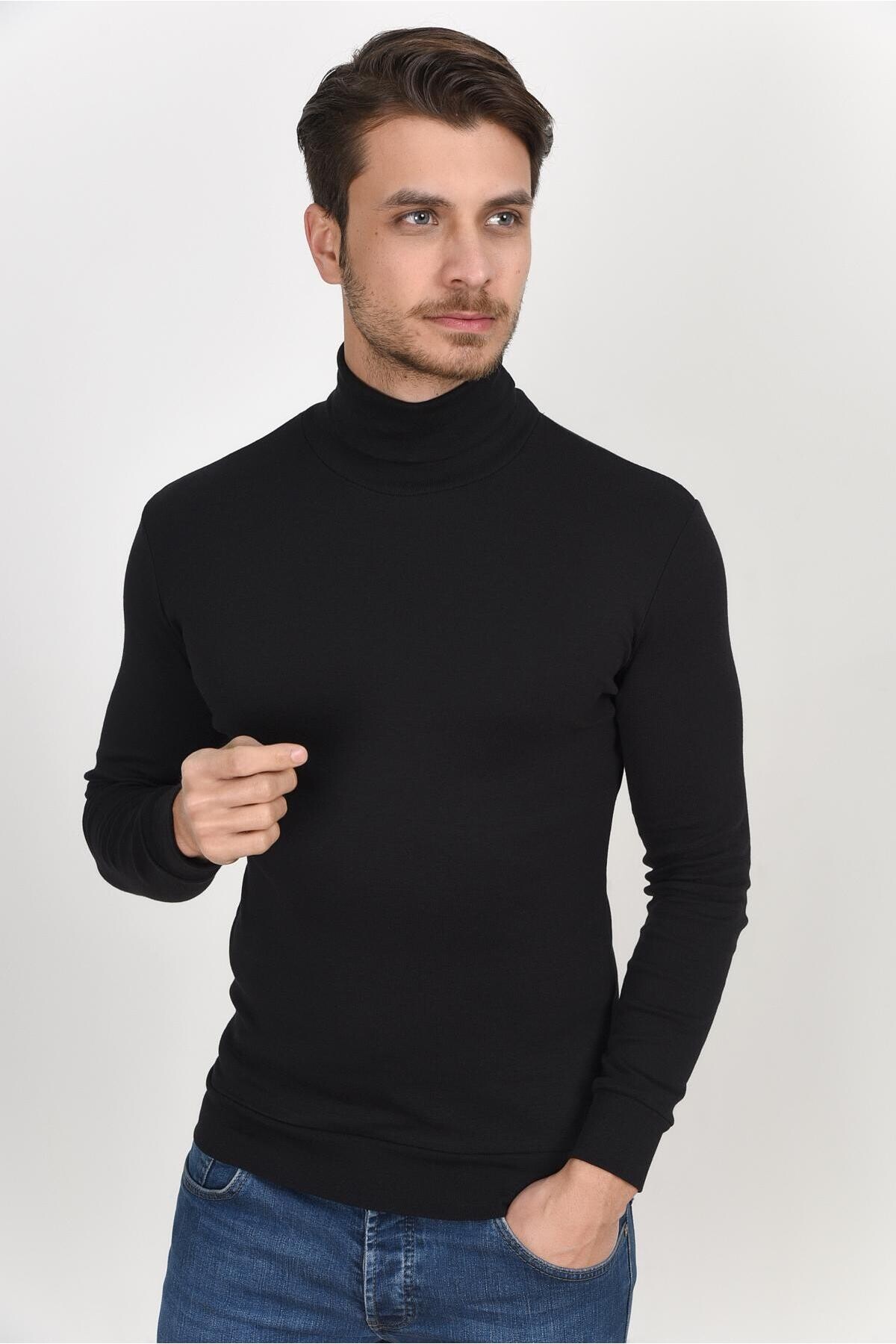 Süperlife Balıkcı Yaka Uzun Kollu Dar Kalıp İnce Erkek Sweatshirt SPR 2019K21