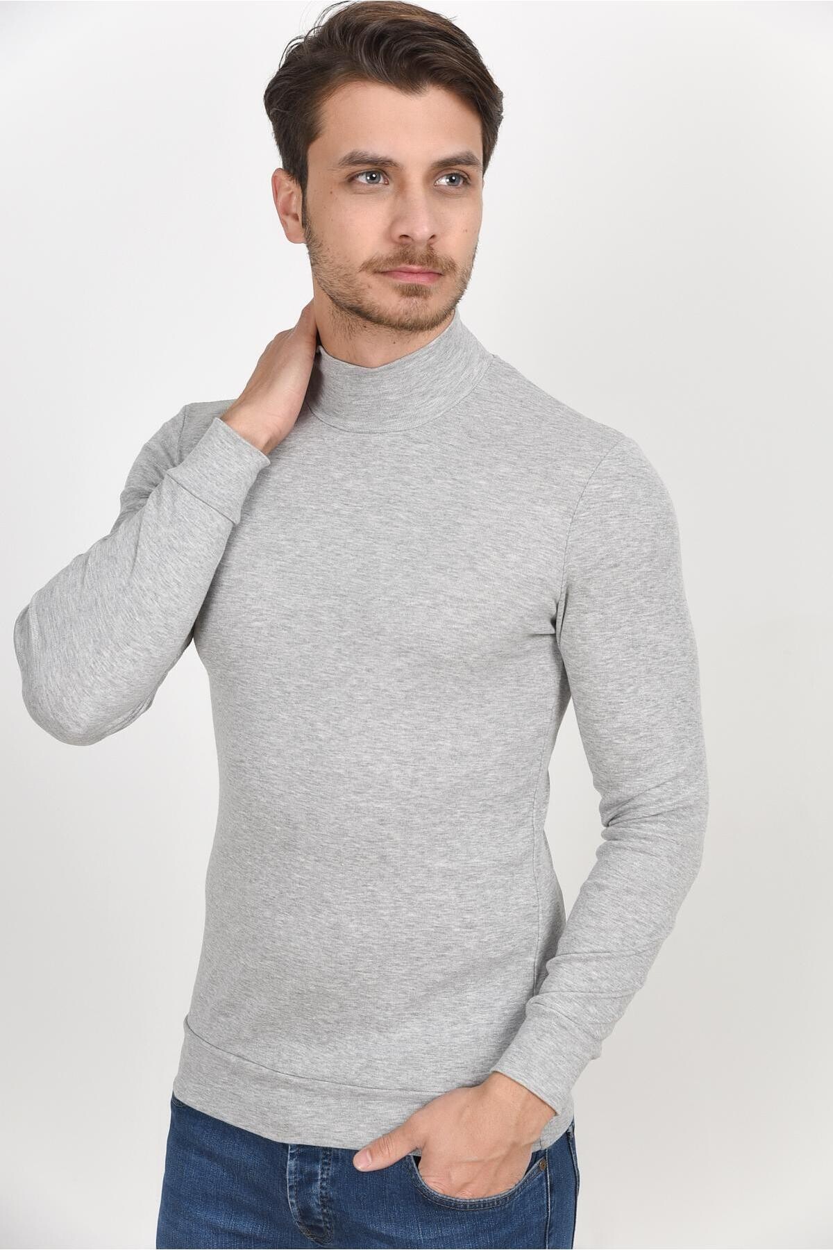 Süperlife Balıkcı Yaka Uzun Kollu Dar Kalıp İnce Erkek Sweatshirt SPR 2019K21