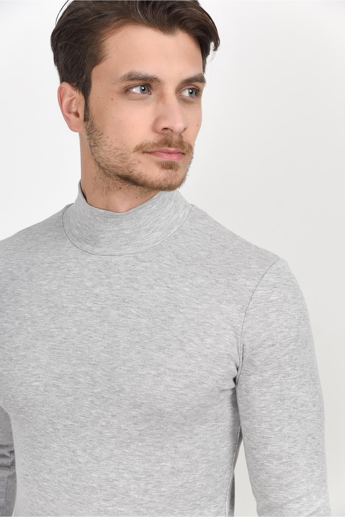Süperlife Balıkcı Yaka Uzun Kollu Dar Kalıp İnce Erkek Sweatshirt SPR 2019K21