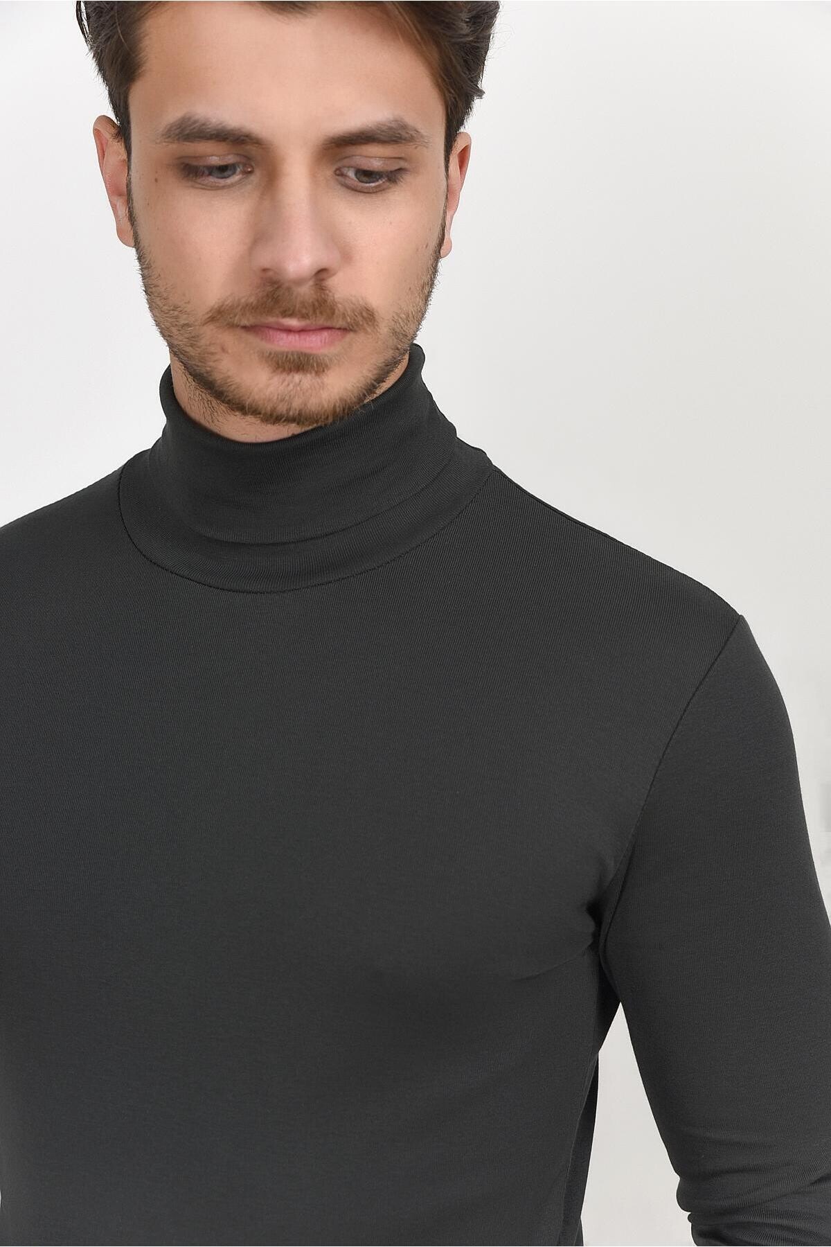 Süperlife Balıkcı Yaka Uzun Kollu Dar Kalıp İnce Erkek Sweatshirt SPR 2019K21