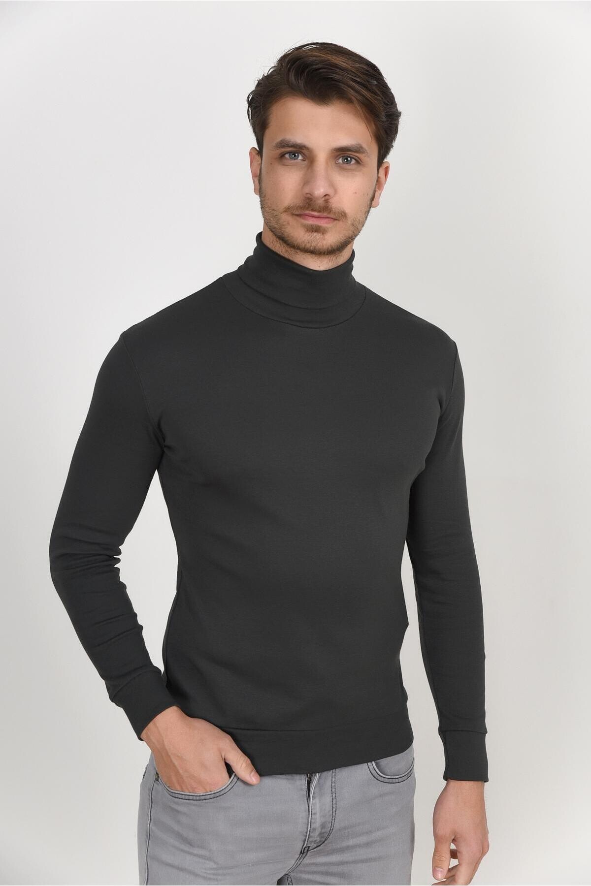 Süperlife Balıkcı Yaka Uzun Kollu Dar Kalıp İnce Erkek Sweatshirt SPR 2019K21