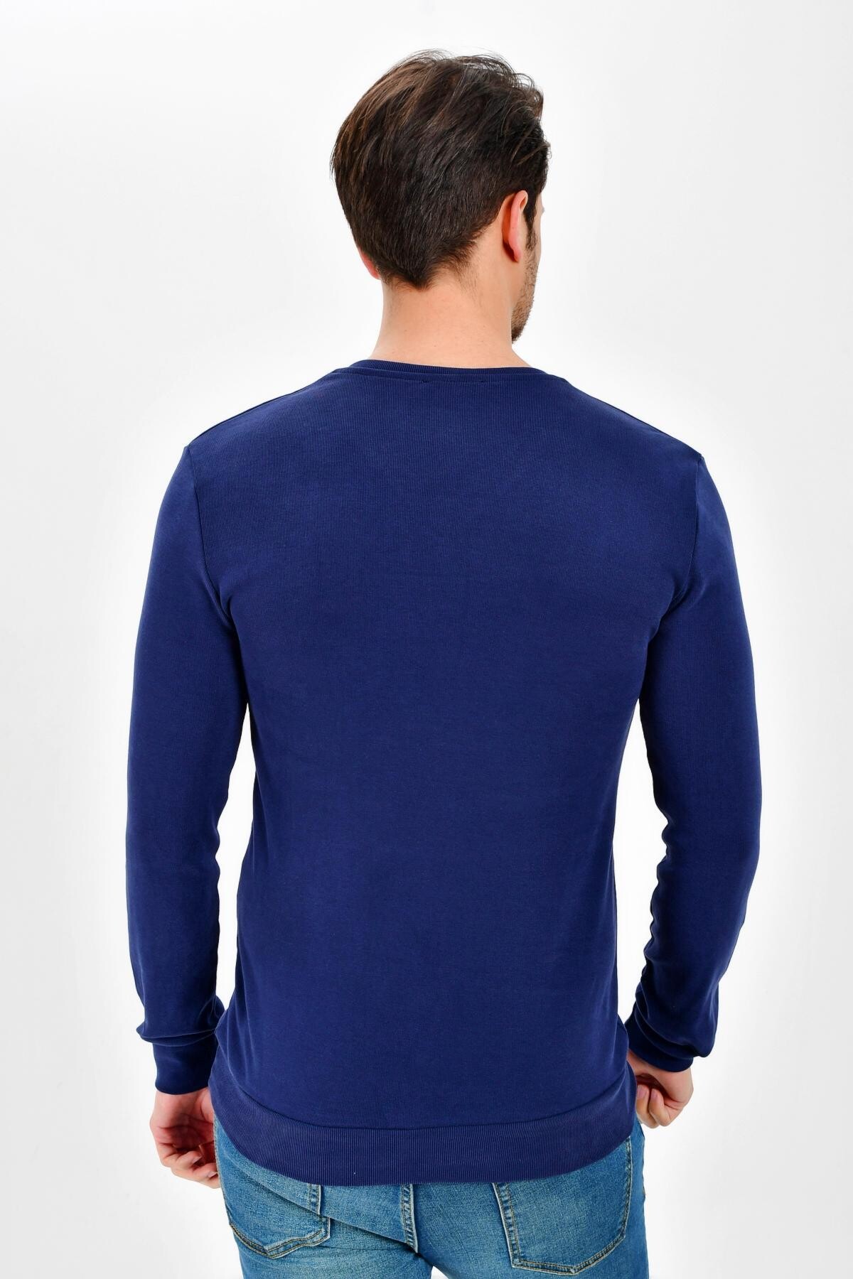 Süperlife V Yaka Uzun Kollu Dar Kalıp İnce Erkek Sweatshirt SPR 2019K19