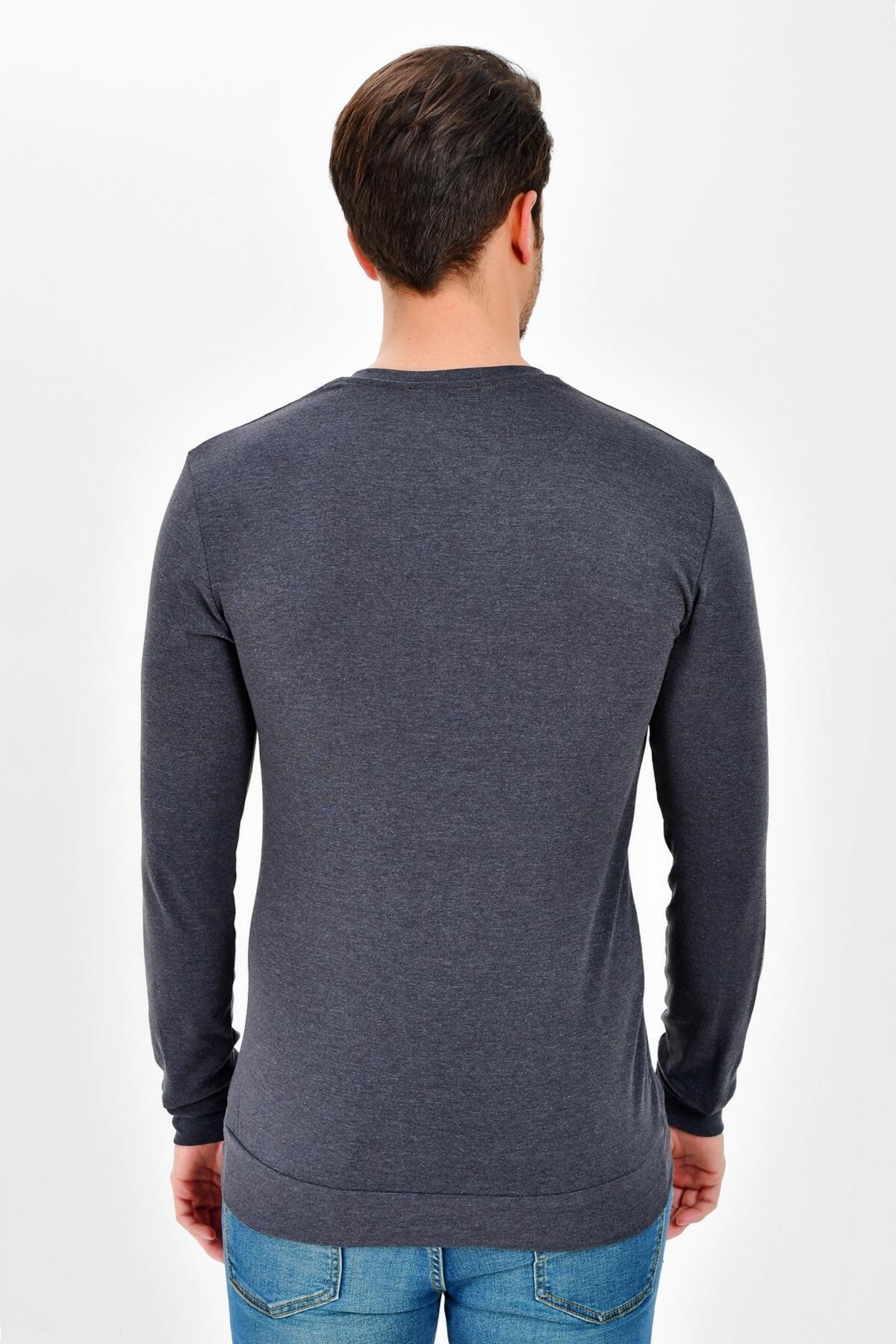 Süperlife V Yaka Uzun Kollu Dar Kalıp İnce Erkek Sweatshirt SPR 2019K19