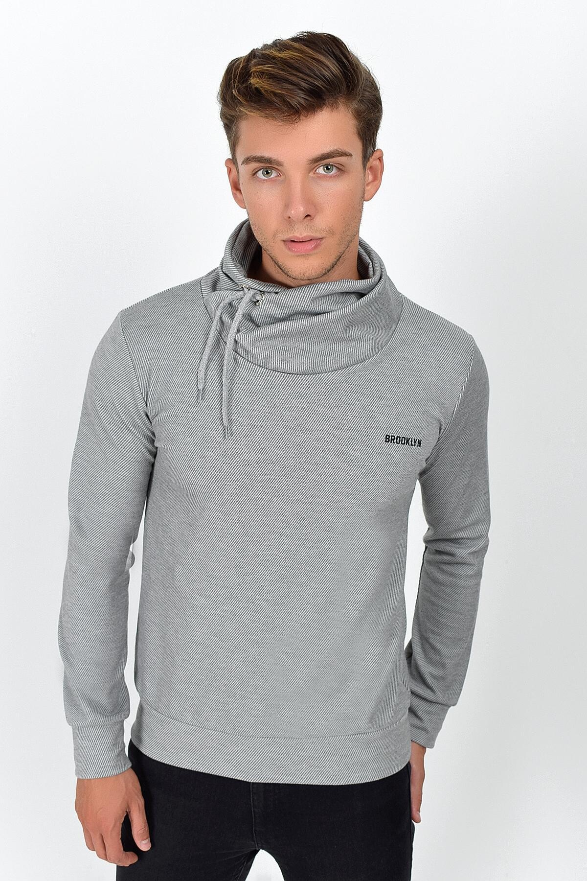 Süperlife Şal Yaka Uzun Kollu Dar Kalıp İnce Erkek Baskılı Sweatshirt SPR 2019K41