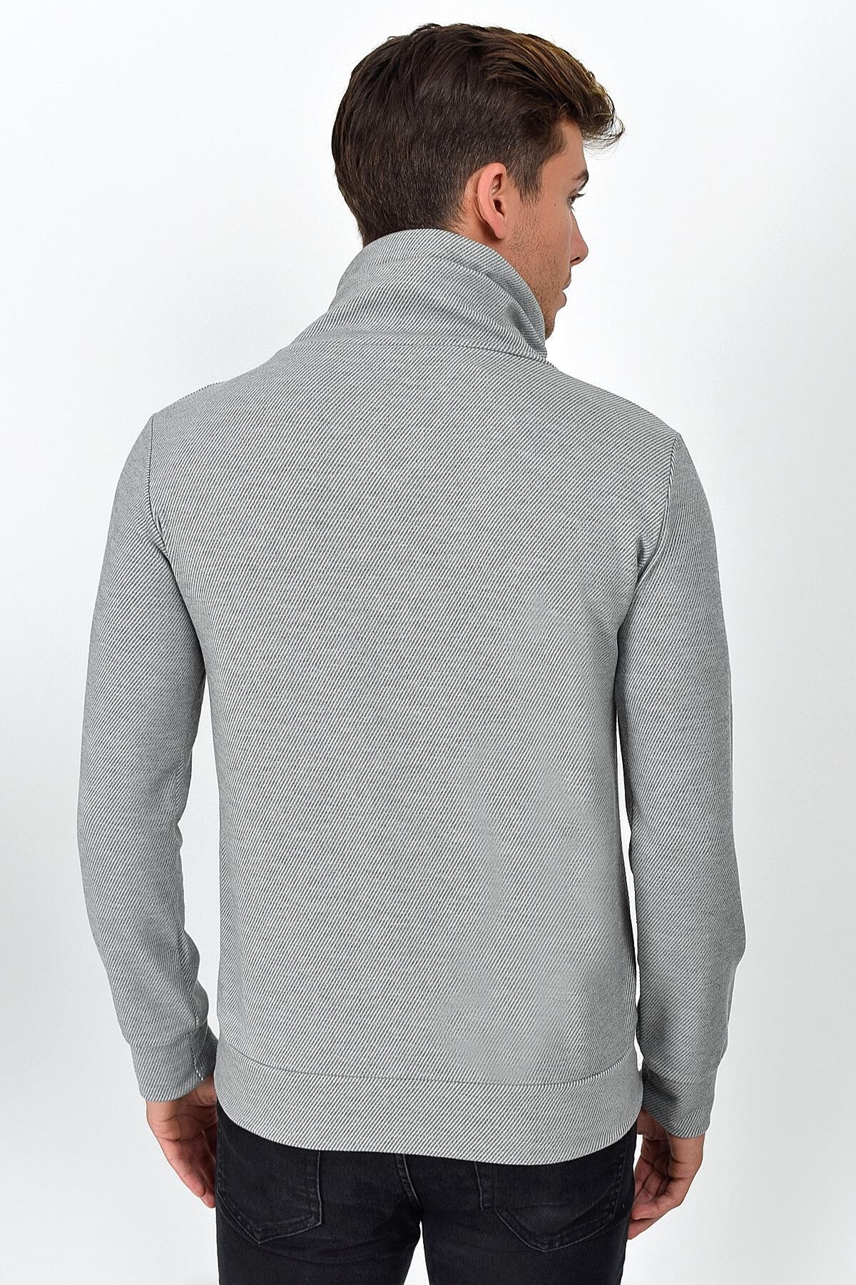 Süperlife Şal Yaka Uzun Kollu Dar Kalıp İnce Erkek Baskılı Sweatshirt SPR 2019K41