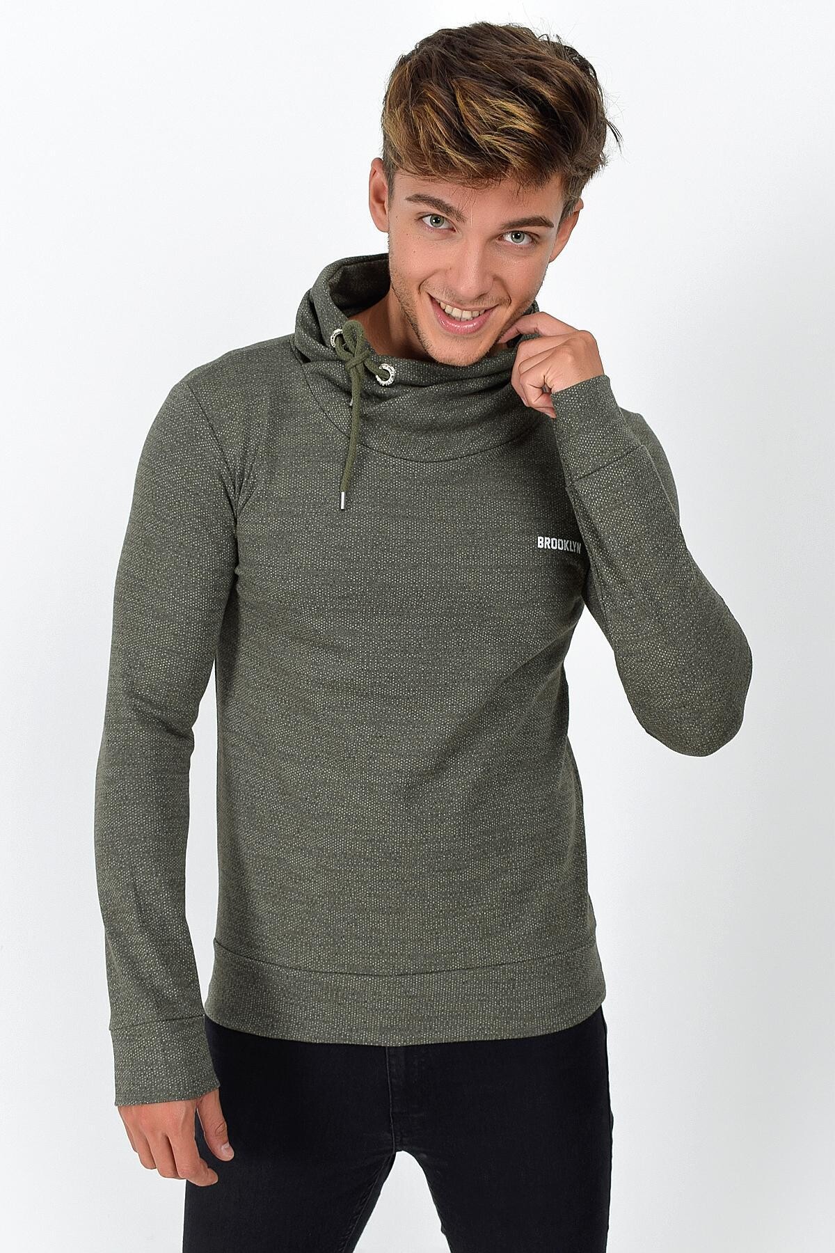 Süperlife Şal Yaka Uzun Kollu Dar Kalıp İnce Erkek Baskılı Sweatshirt SPR 2019K41