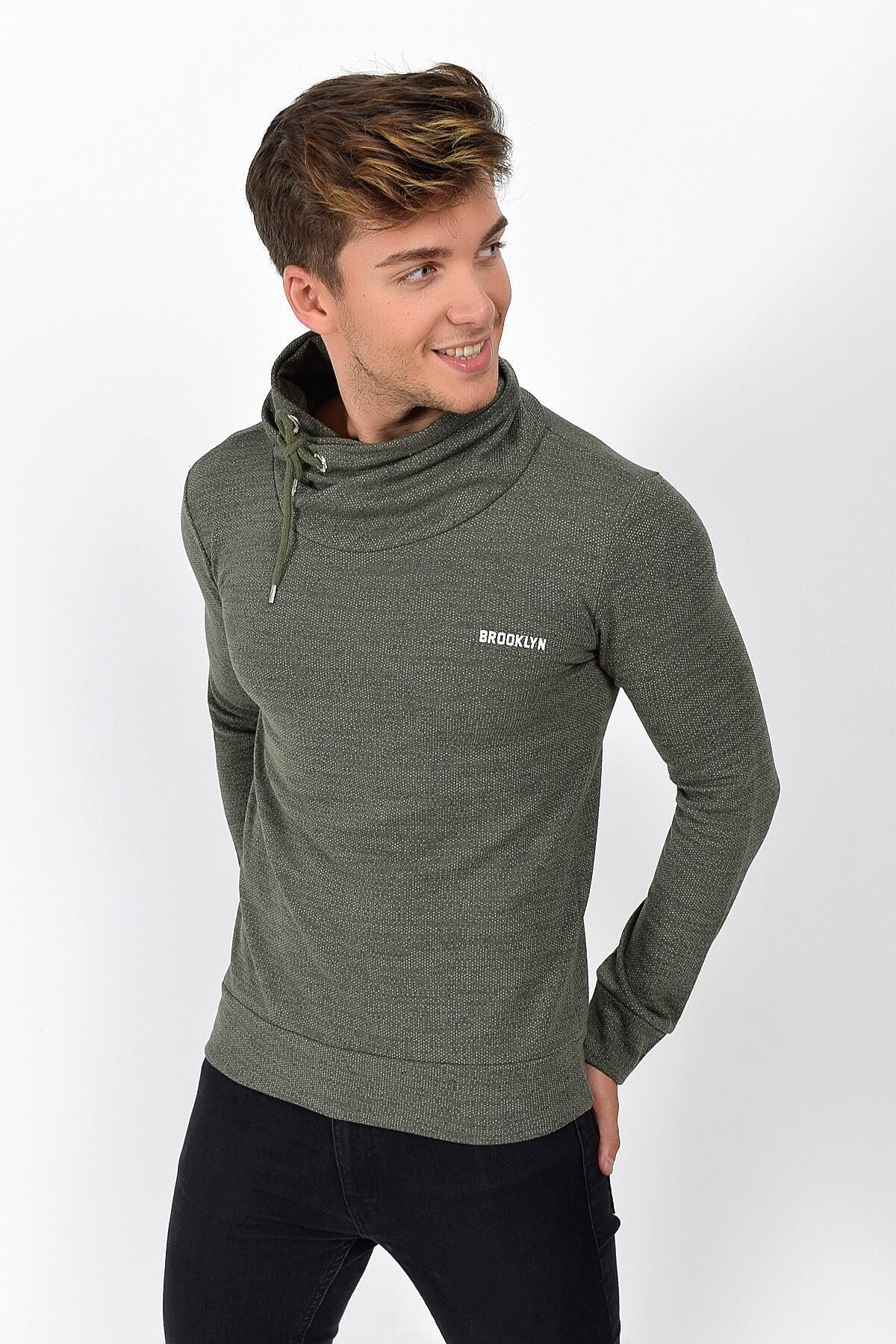 Süperlife Şal Yaka Uzun Kollu Dar Kalıp İnce Erkek Baskılı Sweatshirt SPR 2019K41