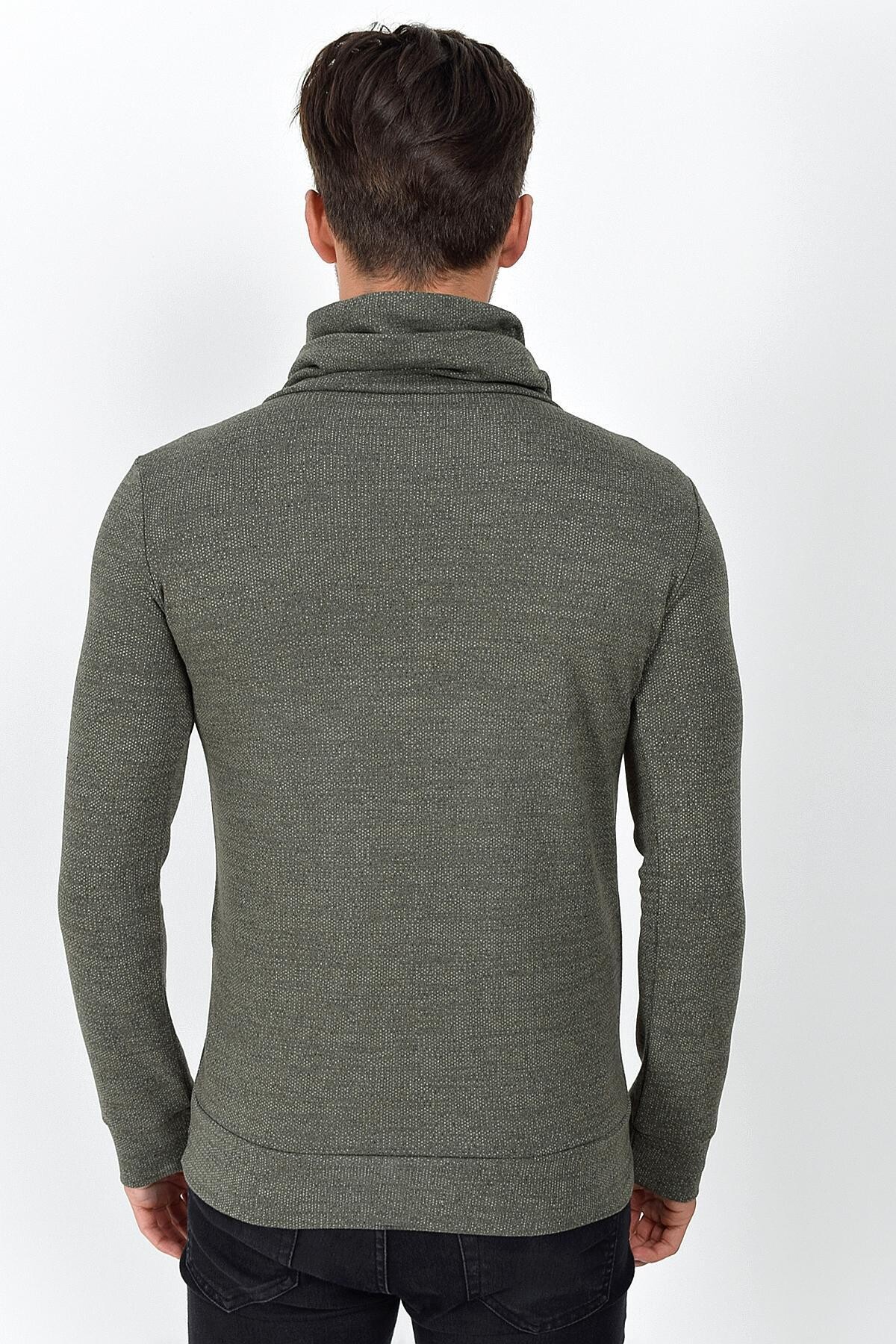 Süperlife Şal Yaka Uzun Kollu Dar Kalıp İnce Erkek Baskılı Sweatshirt SPR 2019K41