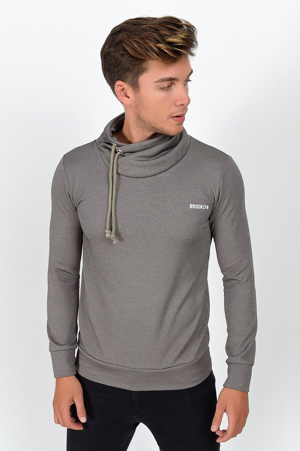Süperlife Şal Yaka Uzun Kollu Dar Kalıp İnce Erkek Baskılı Sweatshirt SPR 2019K41