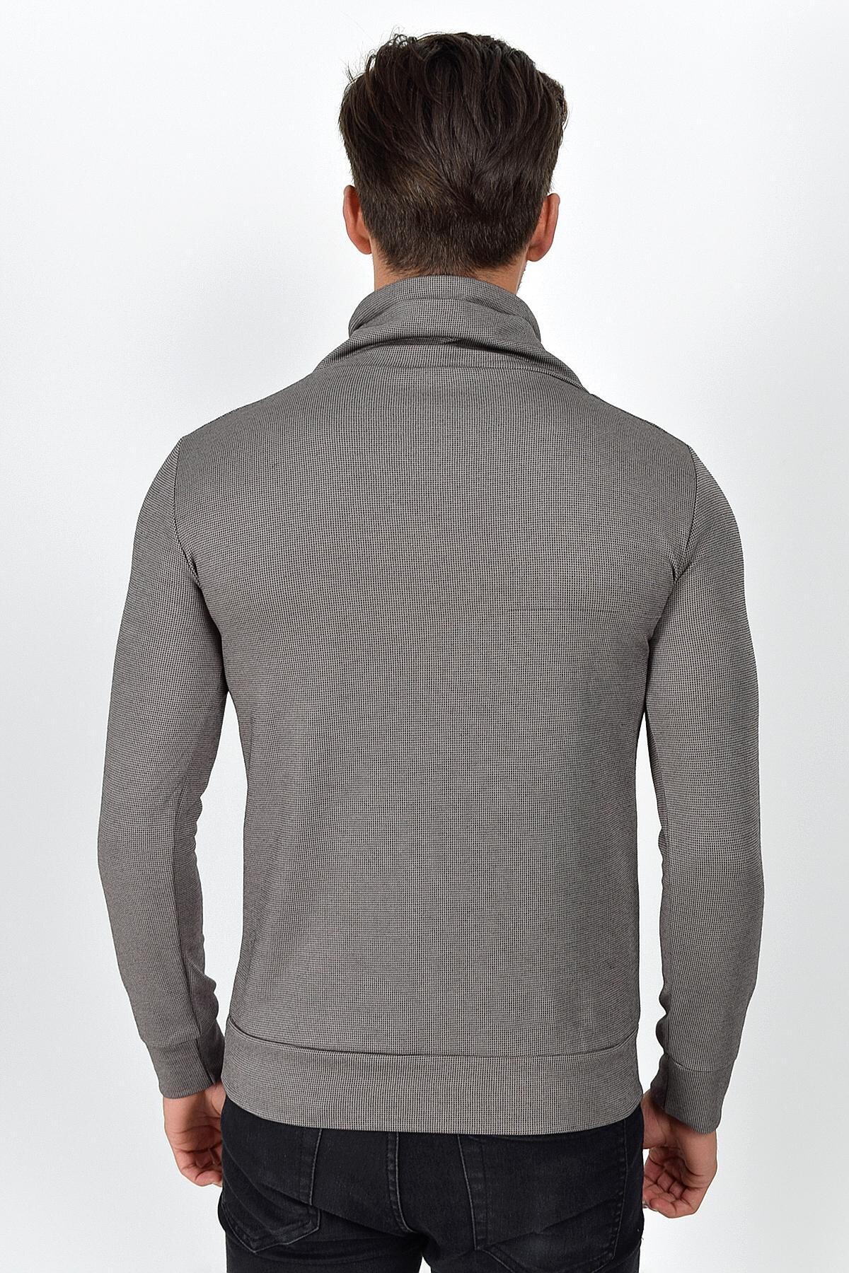 Süperlife Şal Yaka Uzun Kollu Dar Kalıp İnce Erkek Baskılı Sweatshirt SPR 2019K41