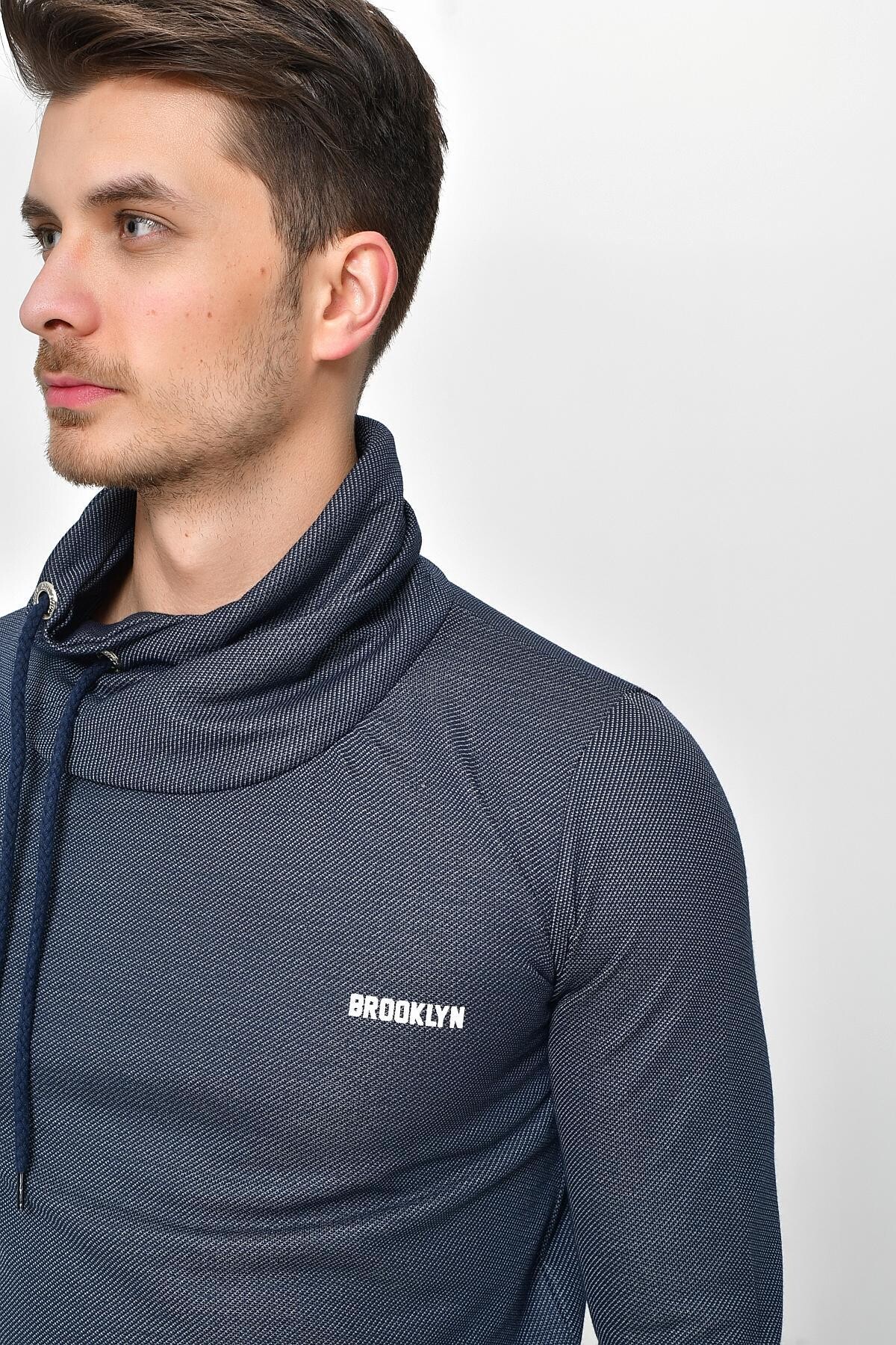 Süperlife Şal Yaka Uzun Kollu Dar Kalıp İnce Erkek Baskılı Sweatshirt SPR 2019K41