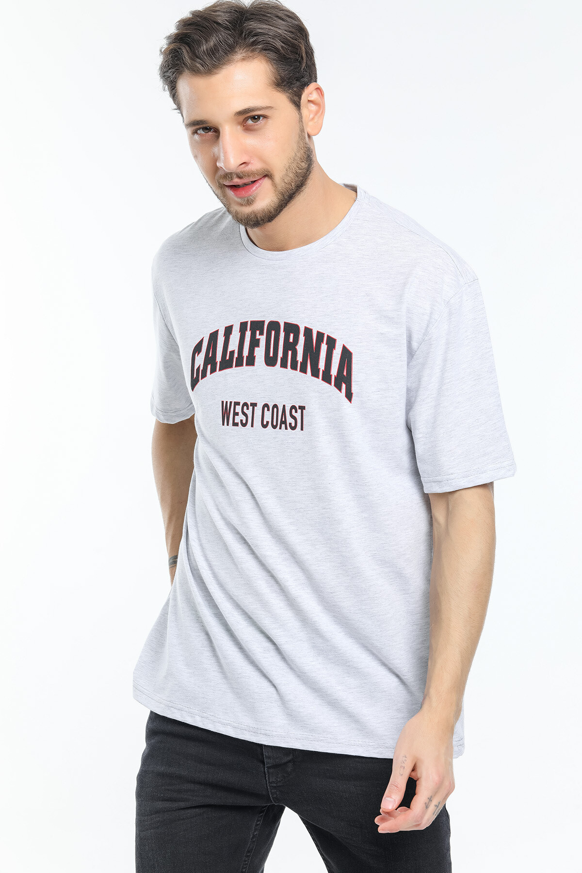 Süperlife Erkek Bisiklet Yaka Slim Fit Californıa  Baskılı  Tişort SPR21Y22