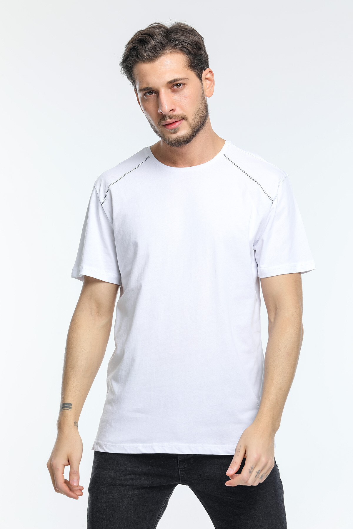 Süperlife Erkek Bisiklet Yaka Slim Fit Garnili Tişort SPR21Y02