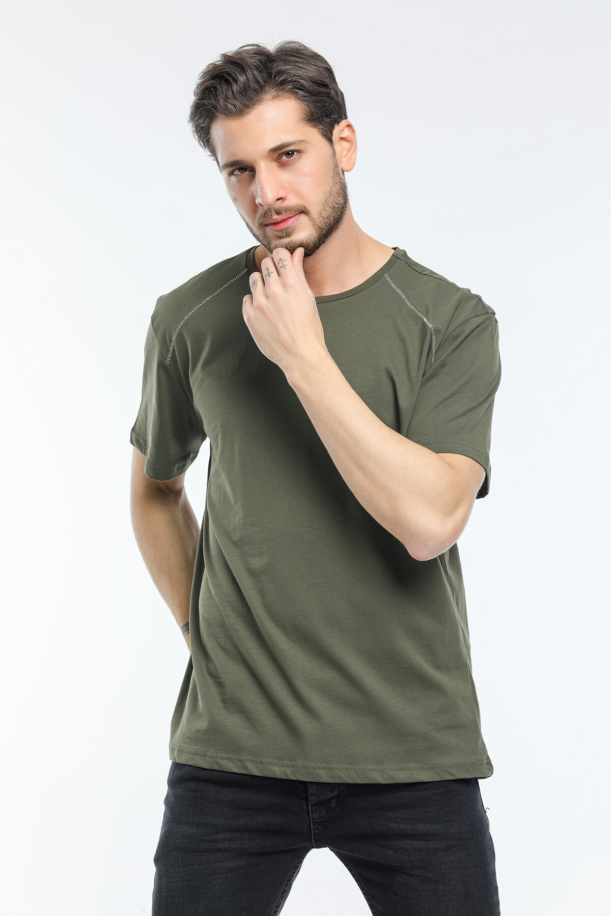 Süperlife Erkek Bisiklet Yaka Slim Fit Garnili Tişort SPR21Y02
