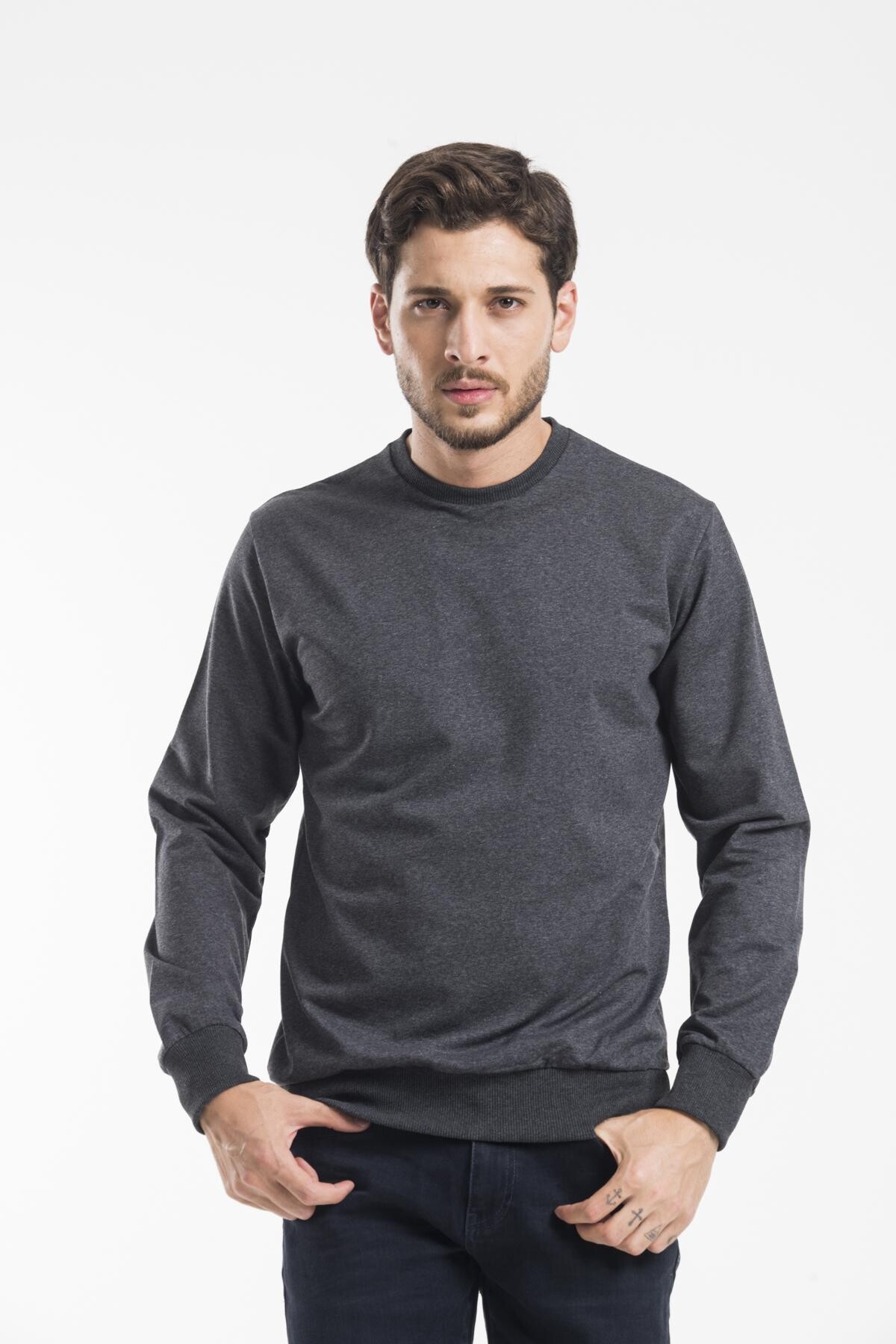Süperlife Erkek Bisiklet Yaka Regular Fit İnce Sweatshirt SPR 20K30