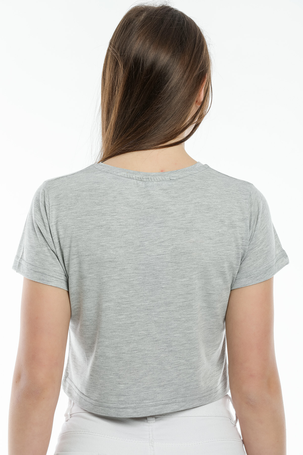 Süperlife Kadın Bisiklet Yaka Crop Örme Slim Fit Tişort SPR21Y13