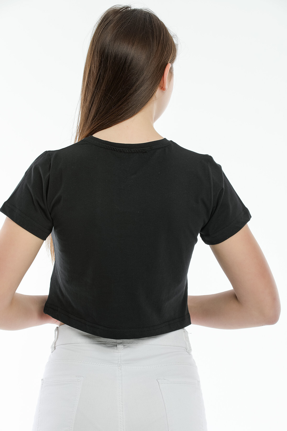 Süperlife Kadın Bisiklet Yaka Crop Örme Slim Fit Tişort SPR21Y13