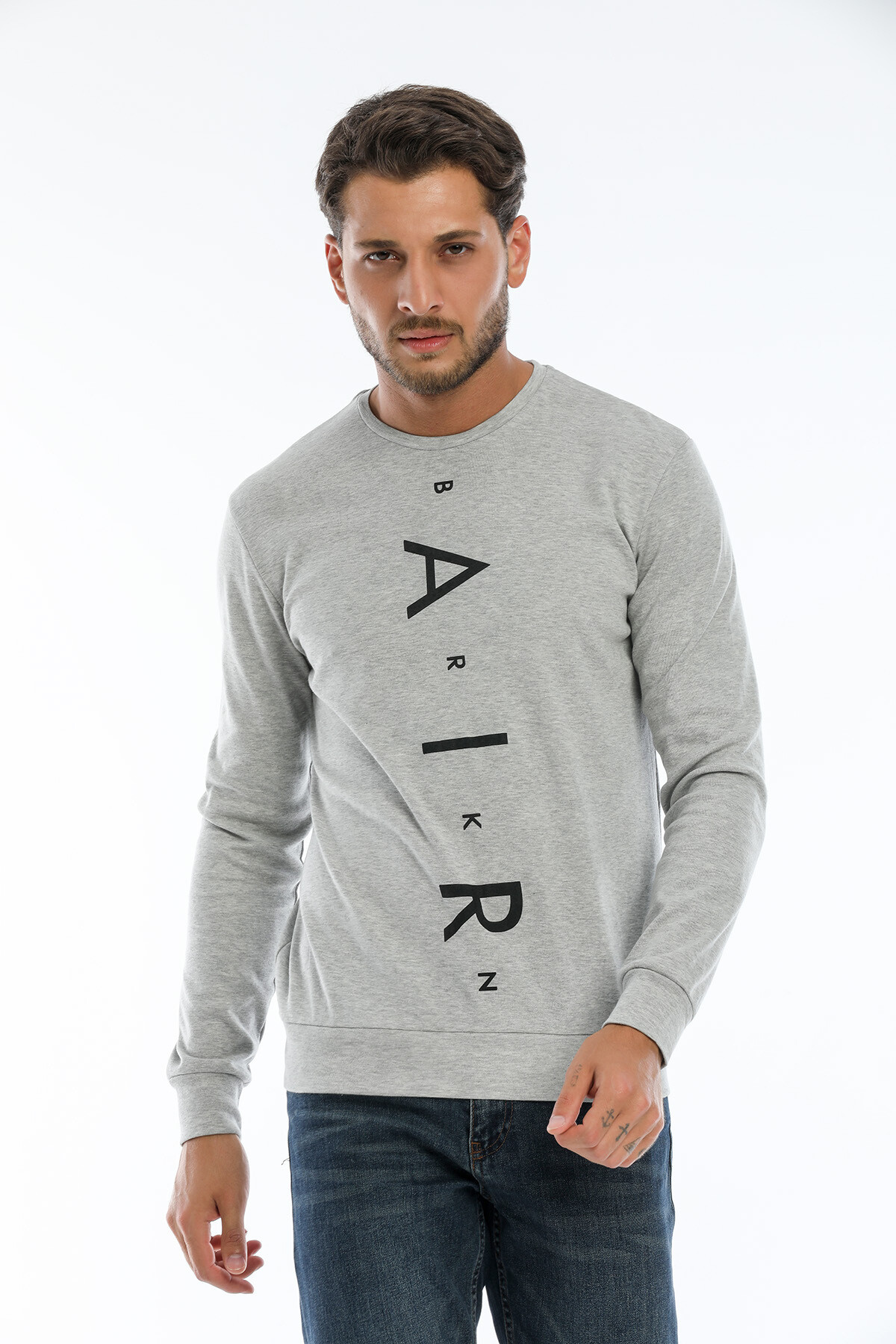 Süperlife Erkek Bisiklet Yaka Slim fit AR Baskılı İnce Sweatshirt SPR22sw101