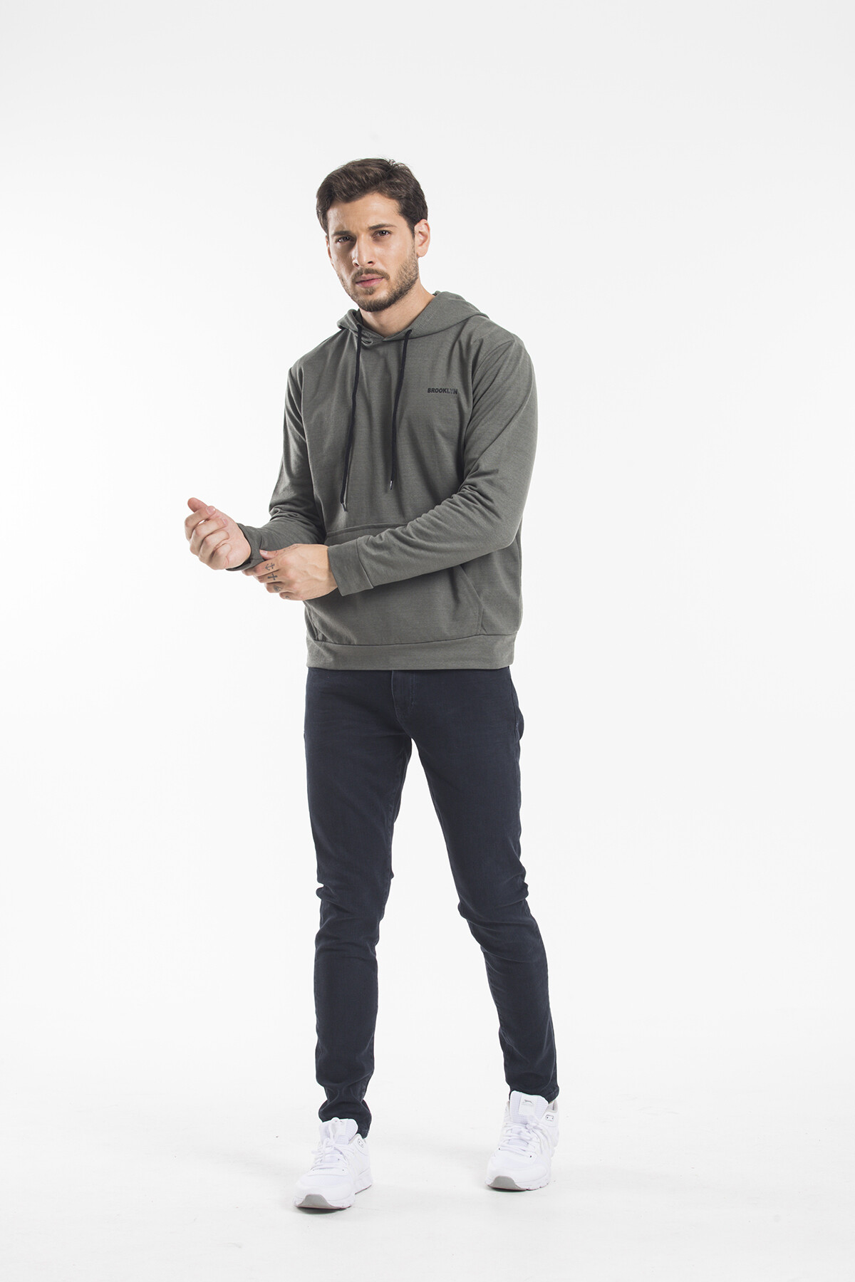 Süperlife Kapşonlu Uzun Kollu Baskılı Dar Kalıp İnce Erkek Sweatshirt SPR 2019K61