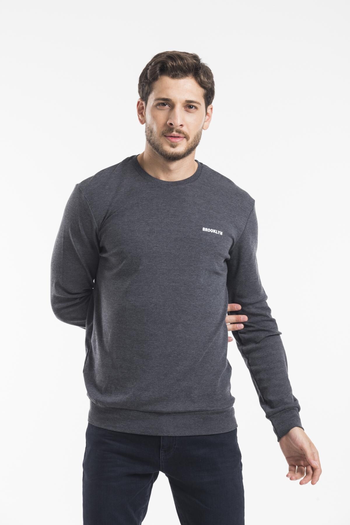 Süperlife Bisiklet Yaka Uzun Kollu Dar Kalıp İnce  Erkek Sweatshirt SPR2019K18