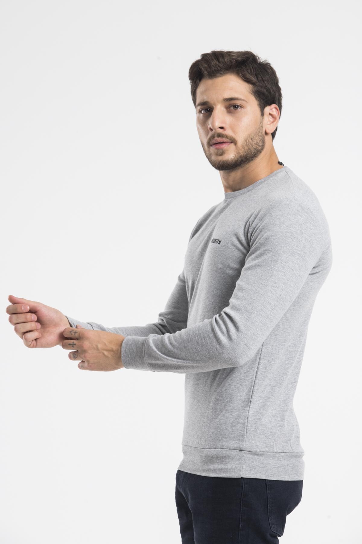Süperlife Bisiklet Yaka Uzun Kollu Dar Kalıp İnce  Erkek Sweatshirt SPR2019K18