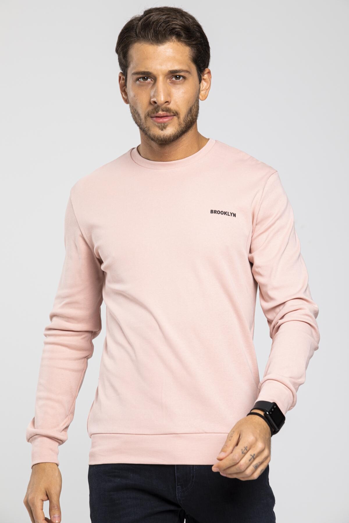 Süperlife Bisiklet Yaka Uzun Kollu Dar Kalıp İnce  Erkek Sweatshirt SPR2019K18