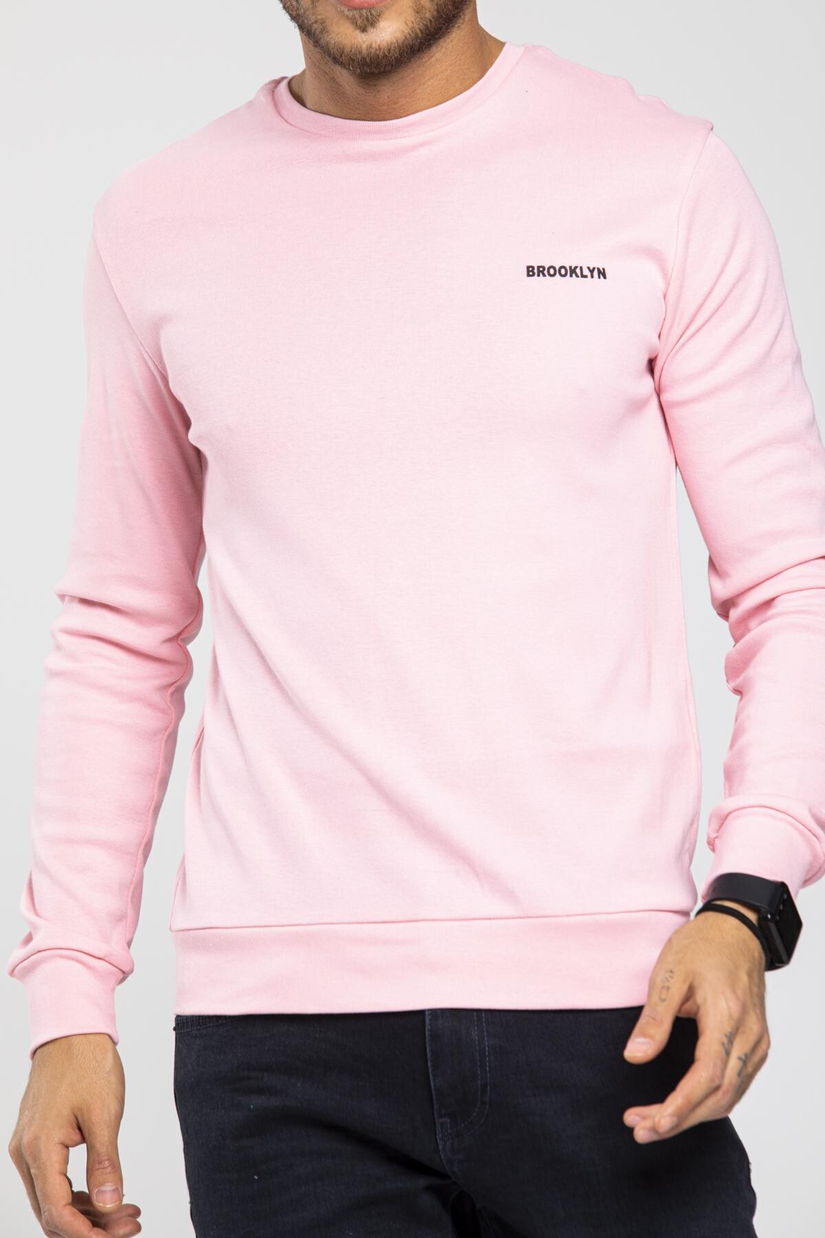 Süperlife Bisiklet Yaka Uzun Kollu Dar Kalıp İnce  Erkek Sweatshirt SPR2019K18