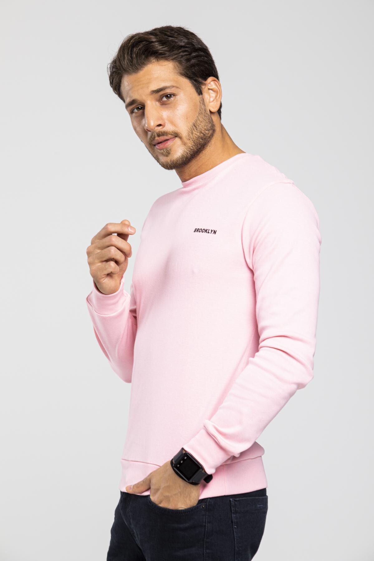 Süperlife Bisiklet Yaka Uzun Kollu Dar Kalıp İnce  Erkek Sweatshirt SPR2019K18