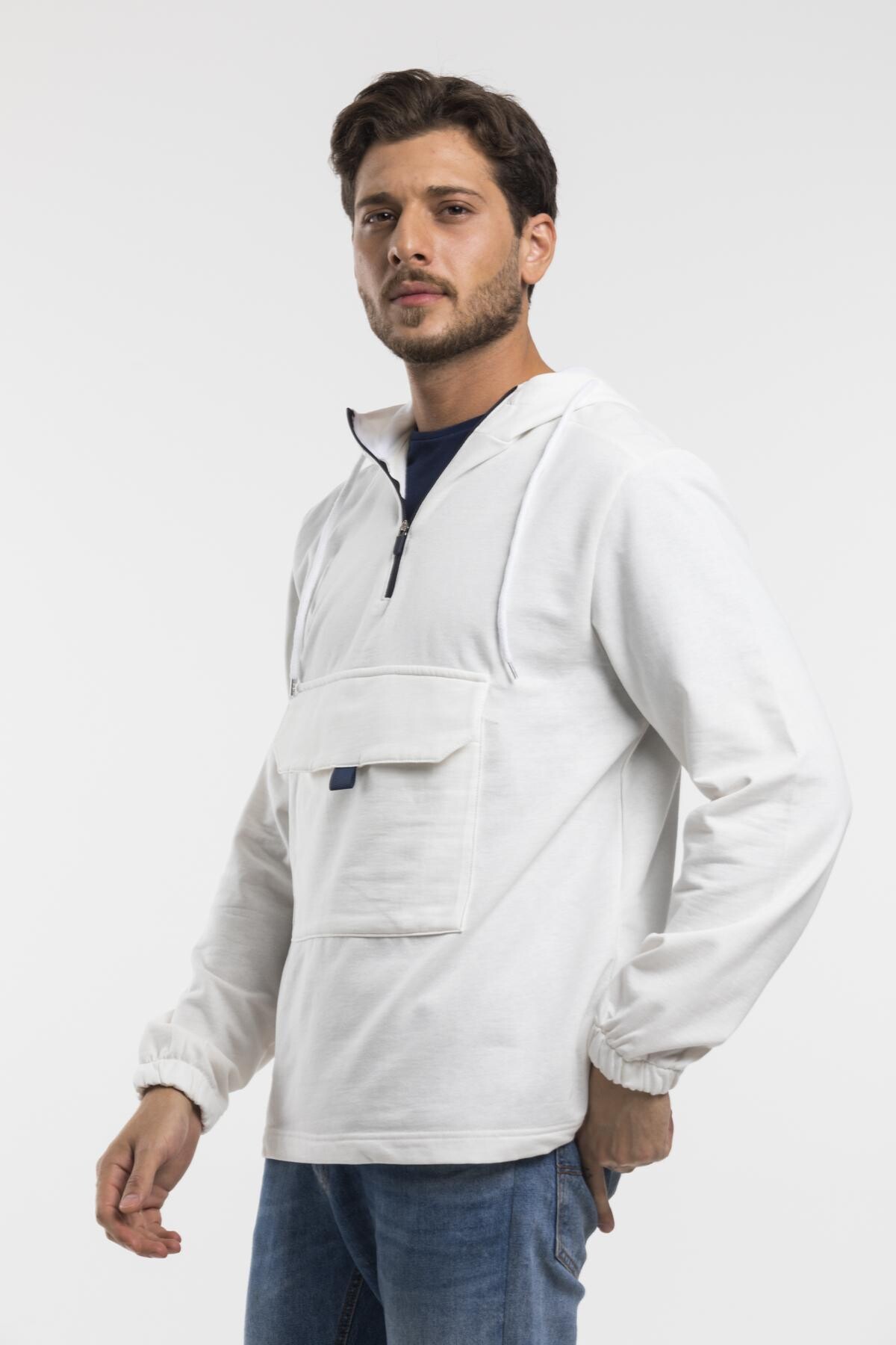 Süperlife Erkek Kapşonlu Yarım Fermuarlı İnce Sweatshirt SPR 20K52