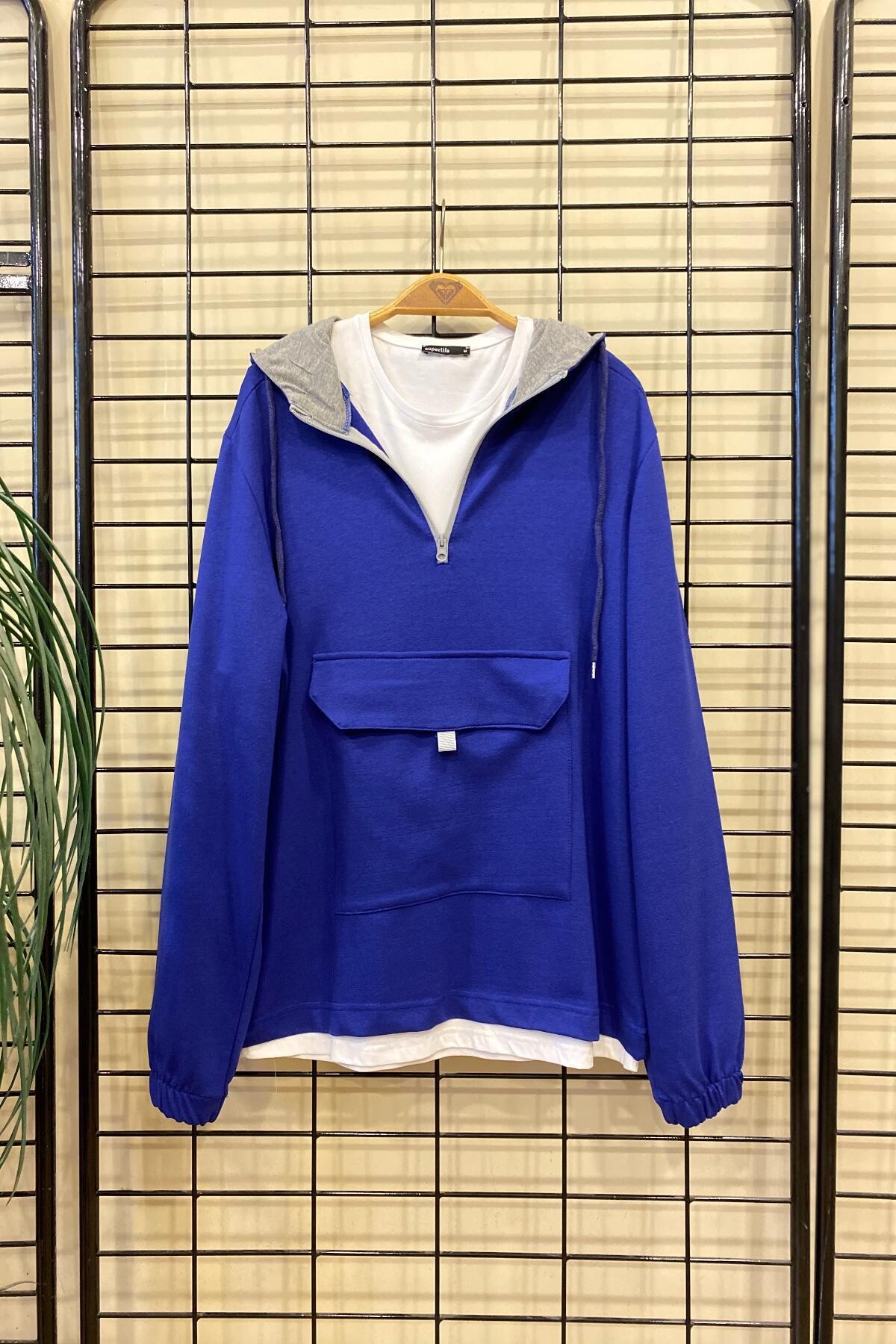 Süperlife Erkek Kapşonlu Yarım Fermuarlı İnce Sweatshirt SPR 20K52