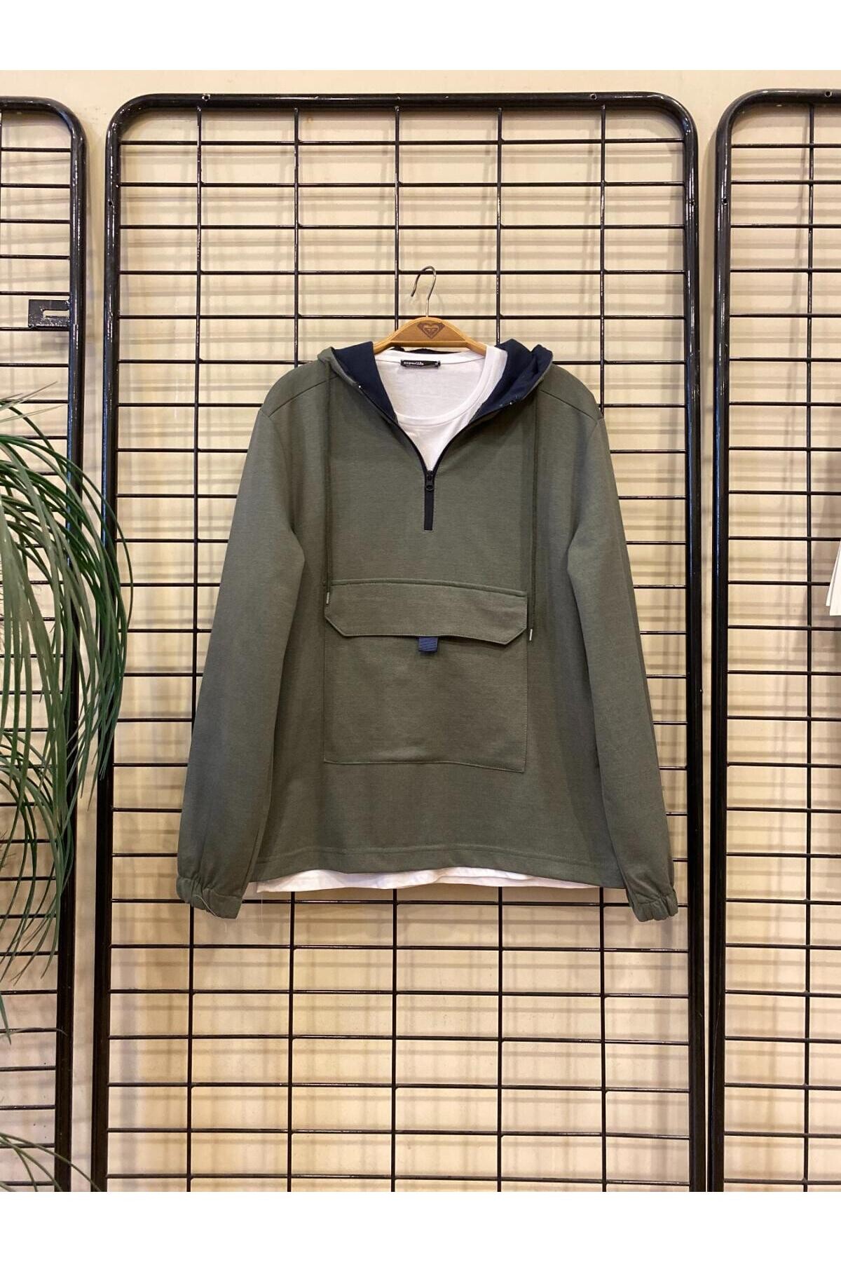 Süperlife Erkek Kapşonlu Yarım Fermuarlı İnce Sweatshirt SPR 20K52