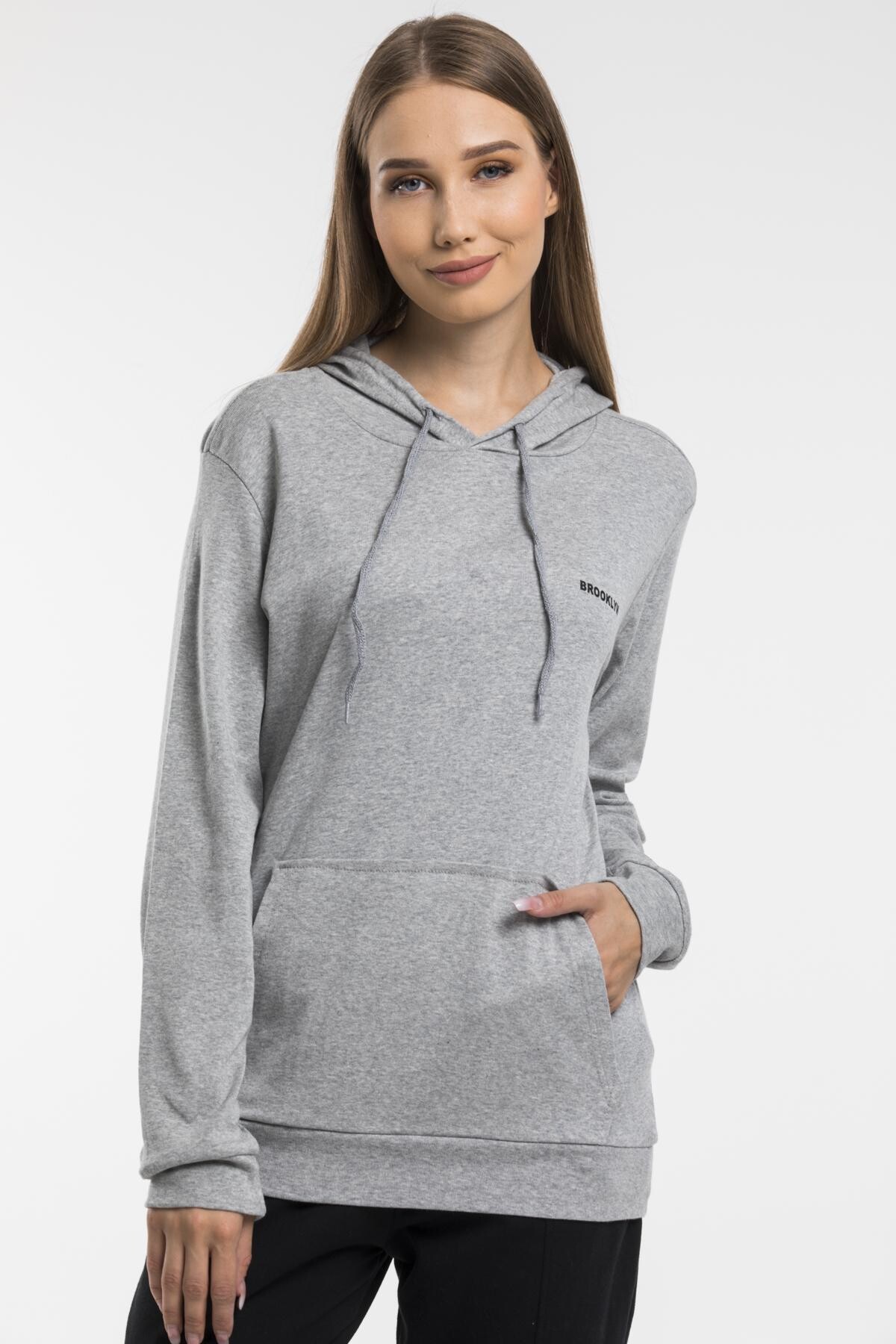 Kadın Kapşonlu Oversize Fit Baskılı Sweatshirt spr21k26 