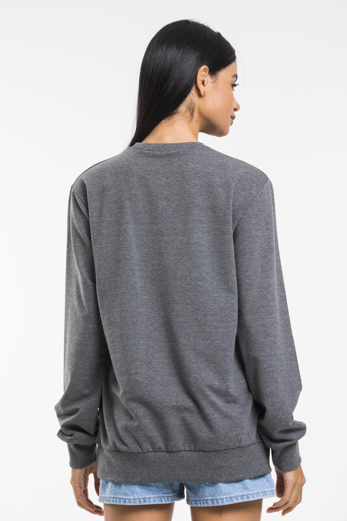 Süperlife Kadın Bisiklet Yaka Regular Kalıp İnce Pamuklu Sweatshirt SPR21K30