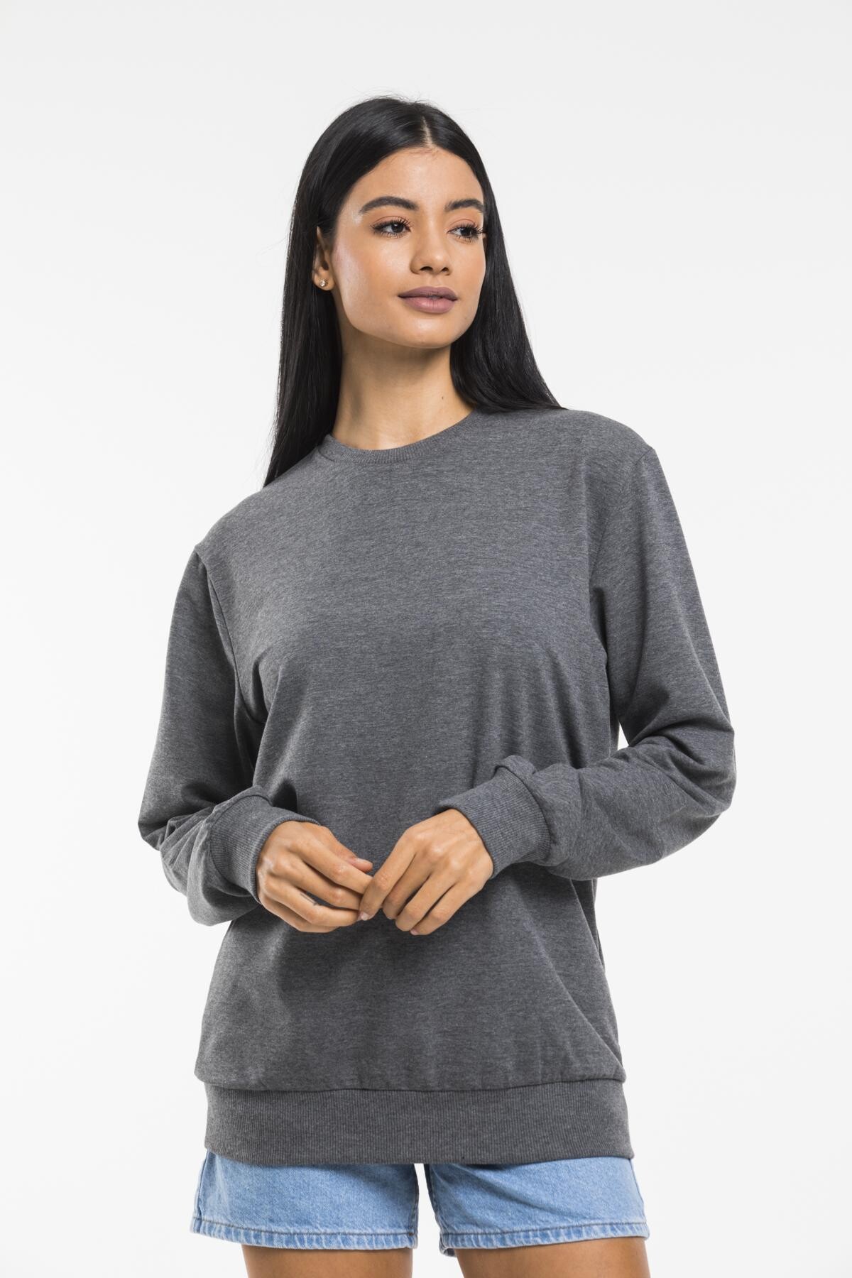 Süperlife Kadın Bisiklet Yaka Regular Kalıp İnce Pamuklu Sweatshirt SPR21K30