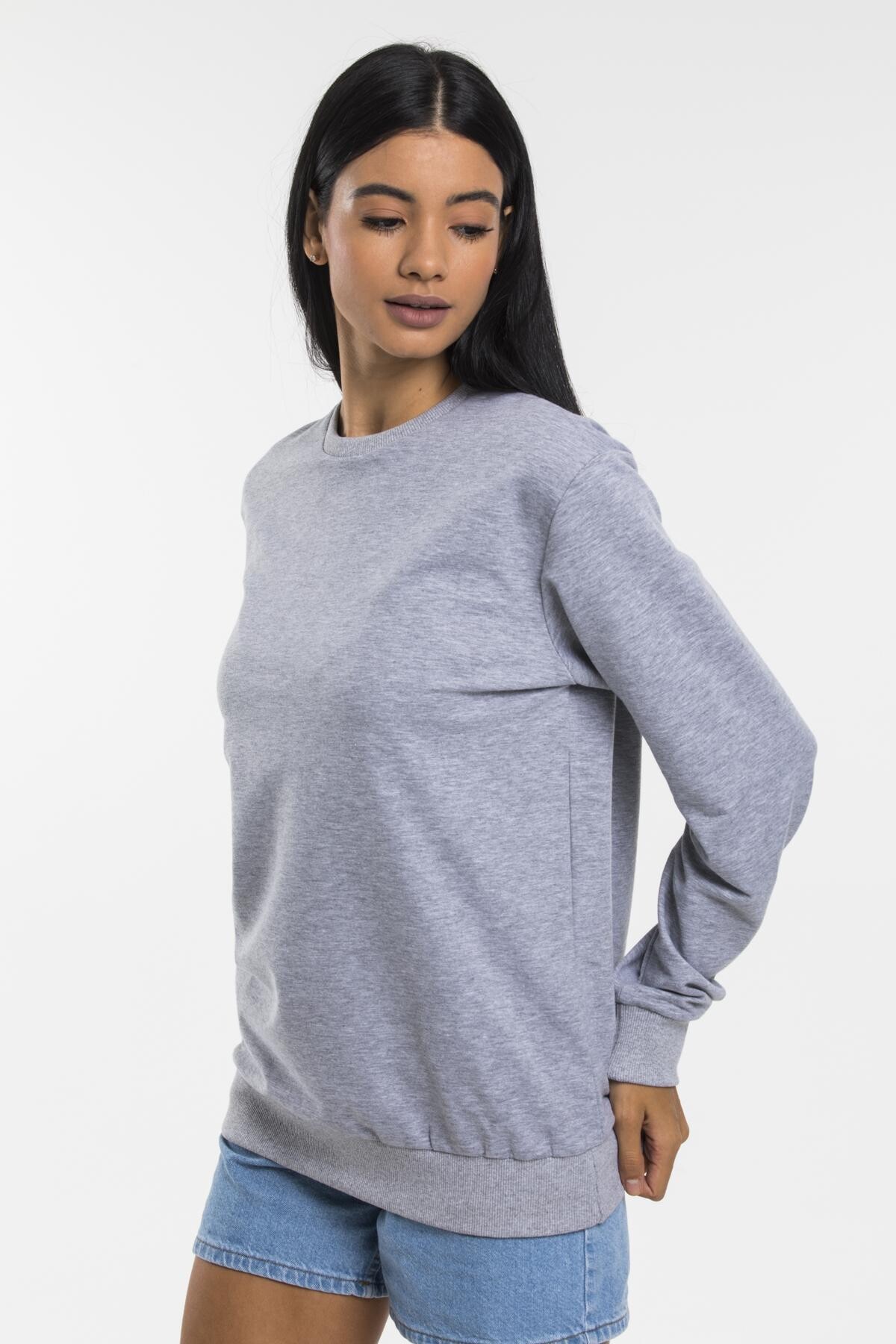 Süperlife Kadın Bisiklet Yaka Regular Kalıp İnce Pamuklu Sweatshirt SPR21K30