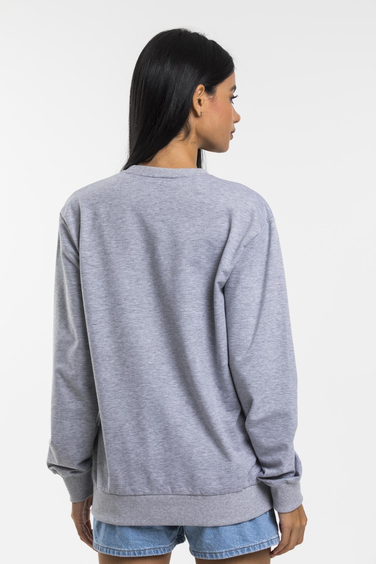 Süperlife Kadın Bisiklet Yaka Regular Kalıp İnce Pamuklu Sweatshirt SPR21K30