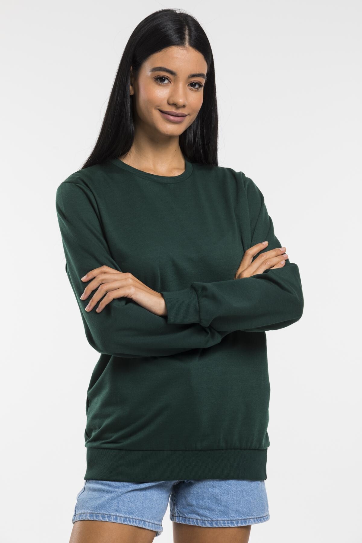 Süperlife Kadın Bisiklet Yaka Regular Kalıp İnce Pamuklu Sweatshirt SPR21K30