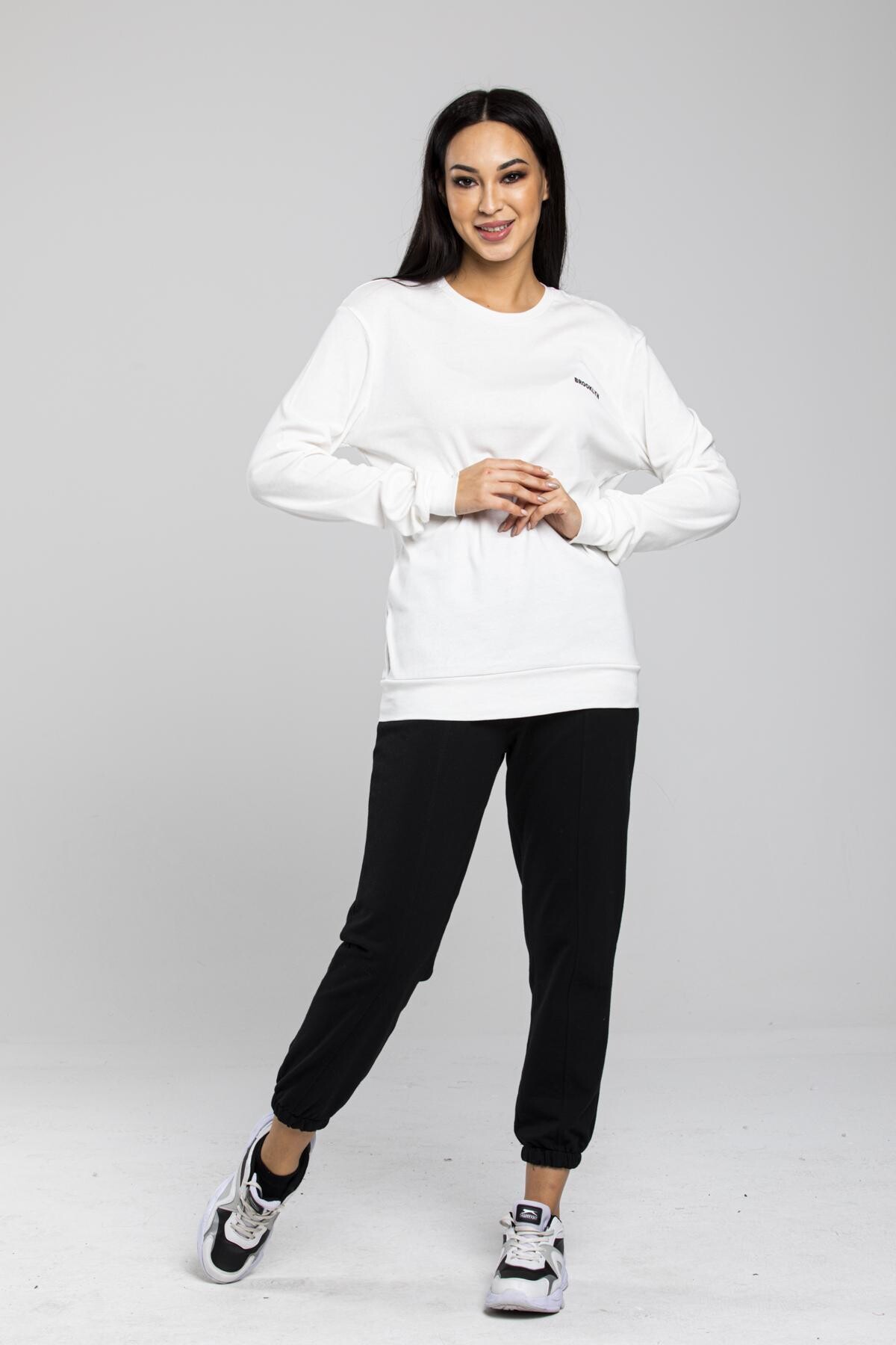 Süperlife Bisiklet Yaka Uzun Kollu Dar Kalıp İnce Sweatshirt SPR21K18