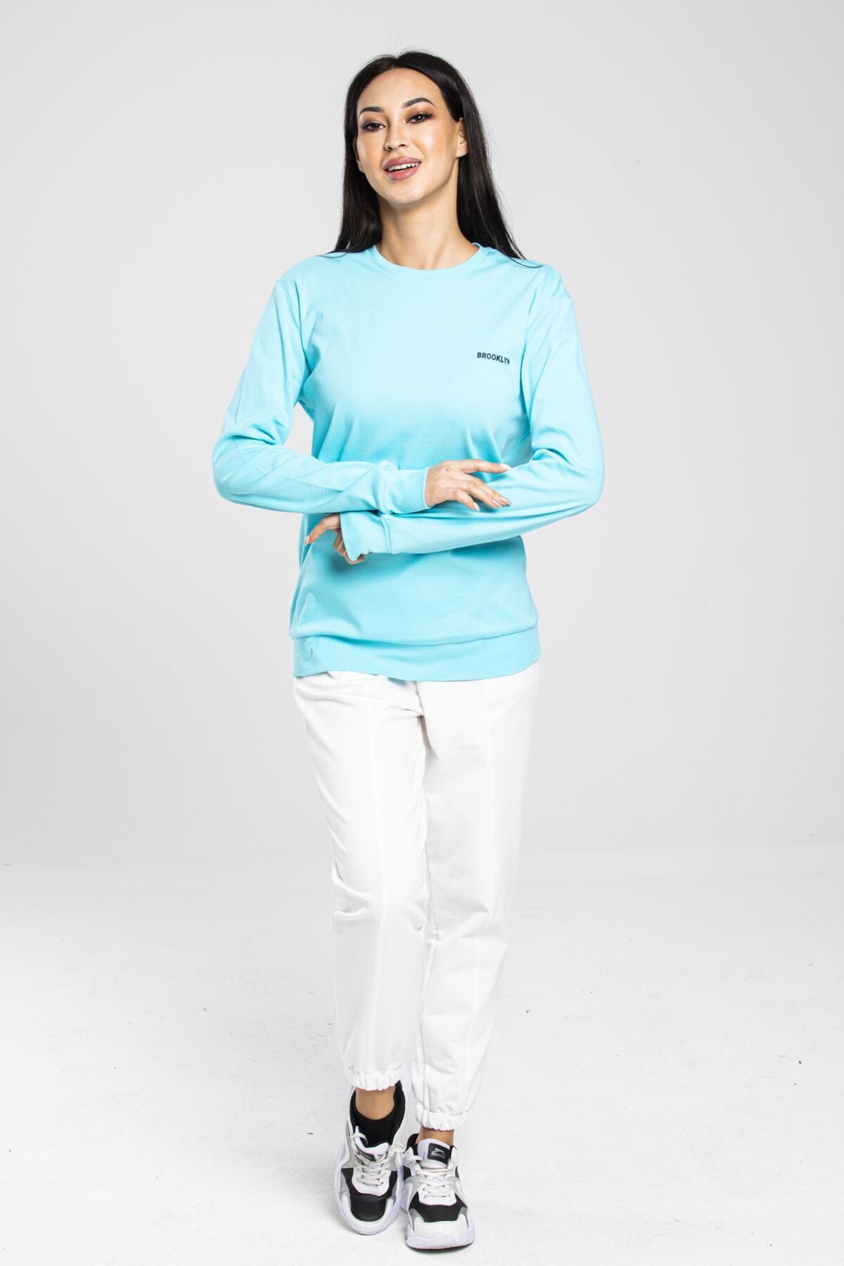 Süperlife Bisiklet Yaka Uzun Kollu Dar Kalıp İnce Sweatshirt SPR21K18