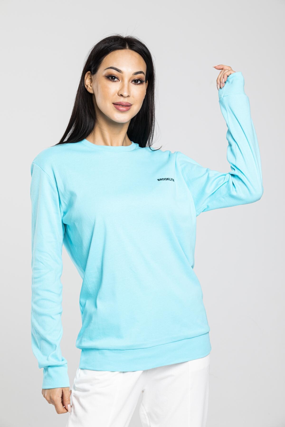 Süperlife Bisiklet Yaka Uzun Kollu Dar Kalıp İnce Sweatshirt SPR21K18