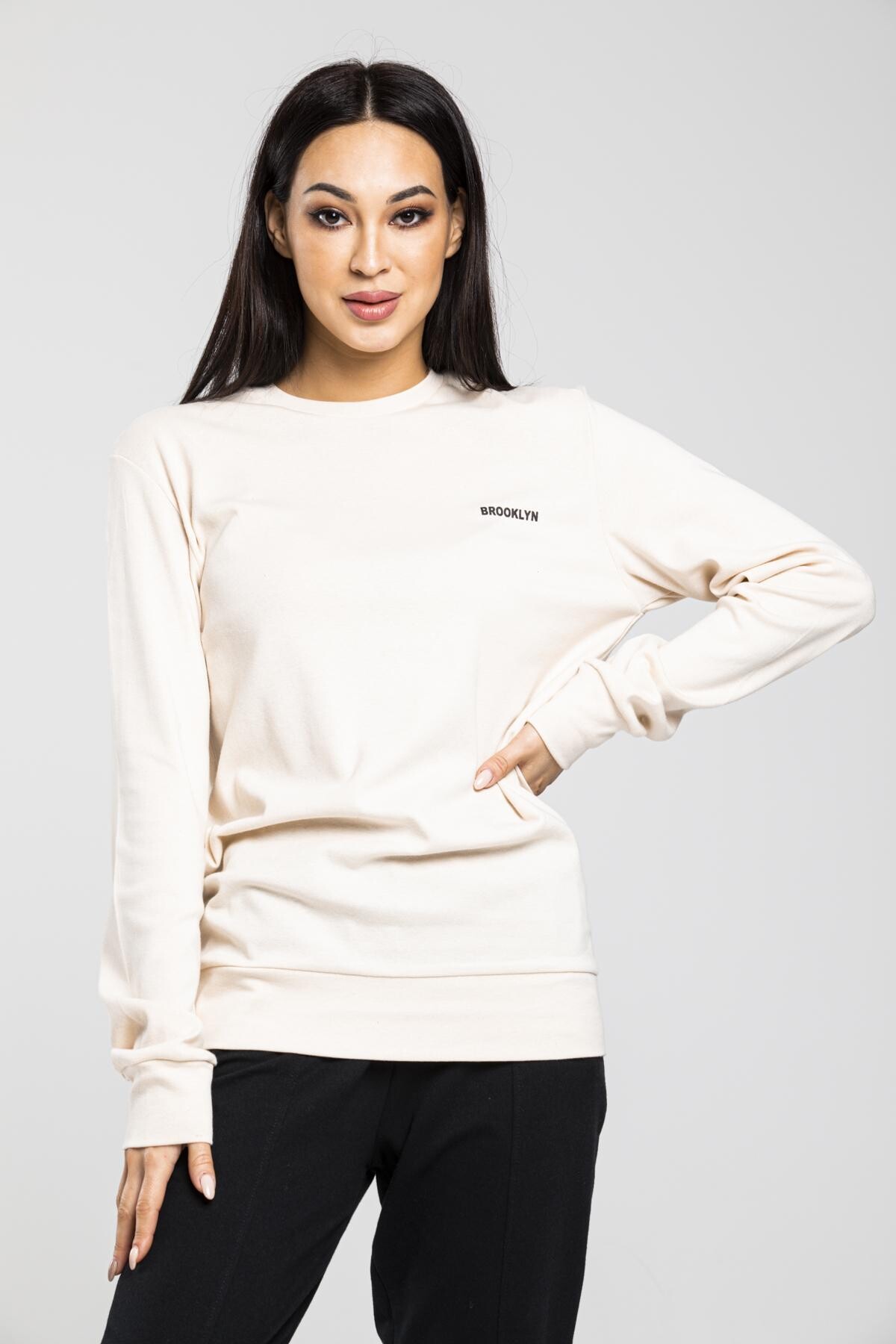 Süperlife Bisiklet Yaka Uzun Kollu Dar Kalıp İnce Sweatshirt SPR21K18