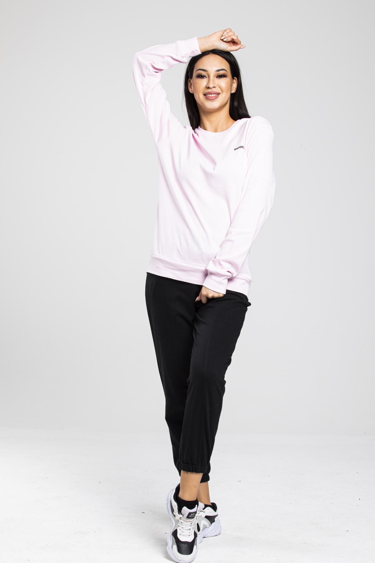 Süperlife Bisiklet Yaka Uzun Kollu Dar Kalıp İnce Sweatshirt SPR21K18
