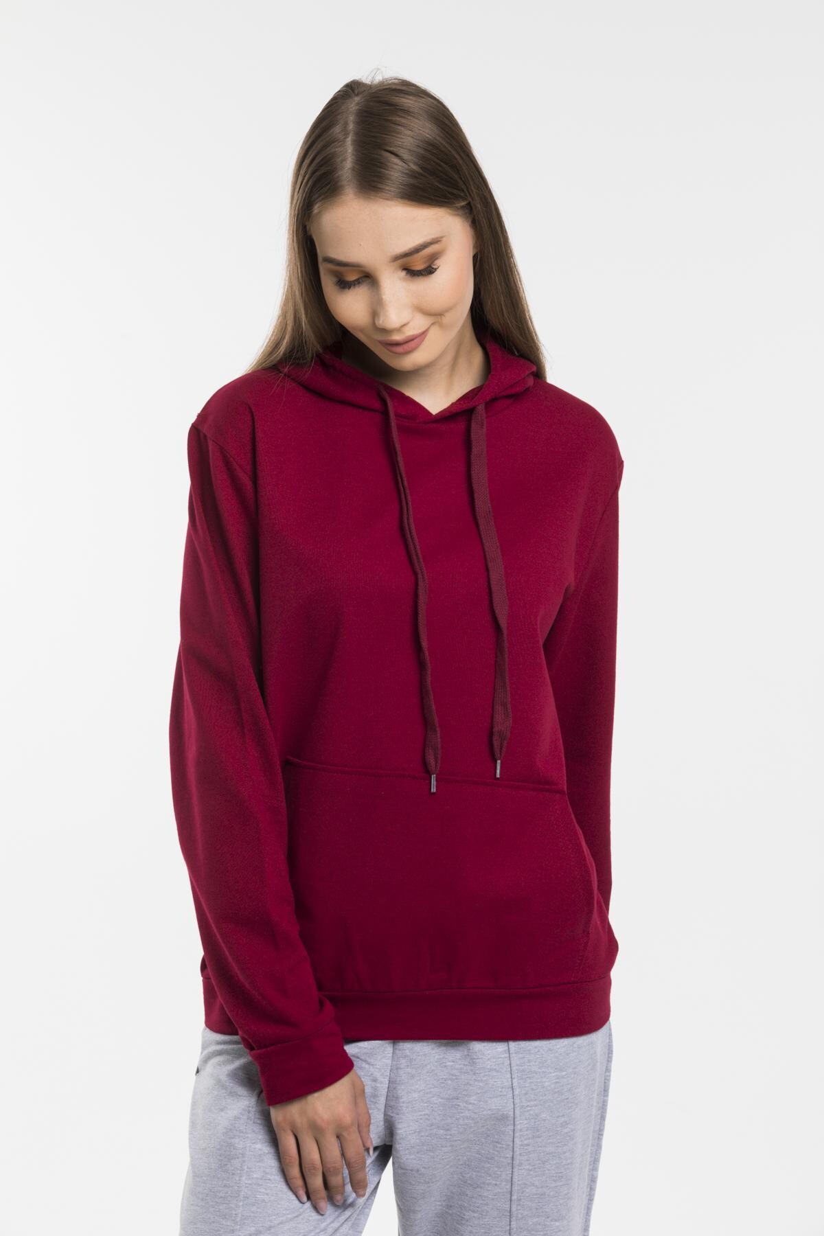Süperlife Kadın Kapşonlu Regular Fit İnce Sweatshirt spr21k55