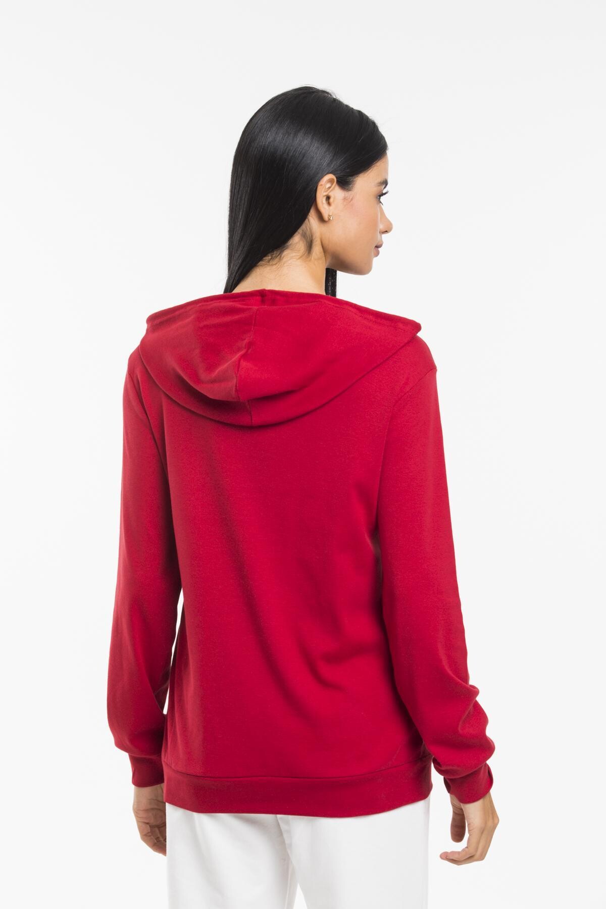 Süperlife Kadın Kapşonlu Regular Fit Baskılı İnce Sweatshirt SPR21K61