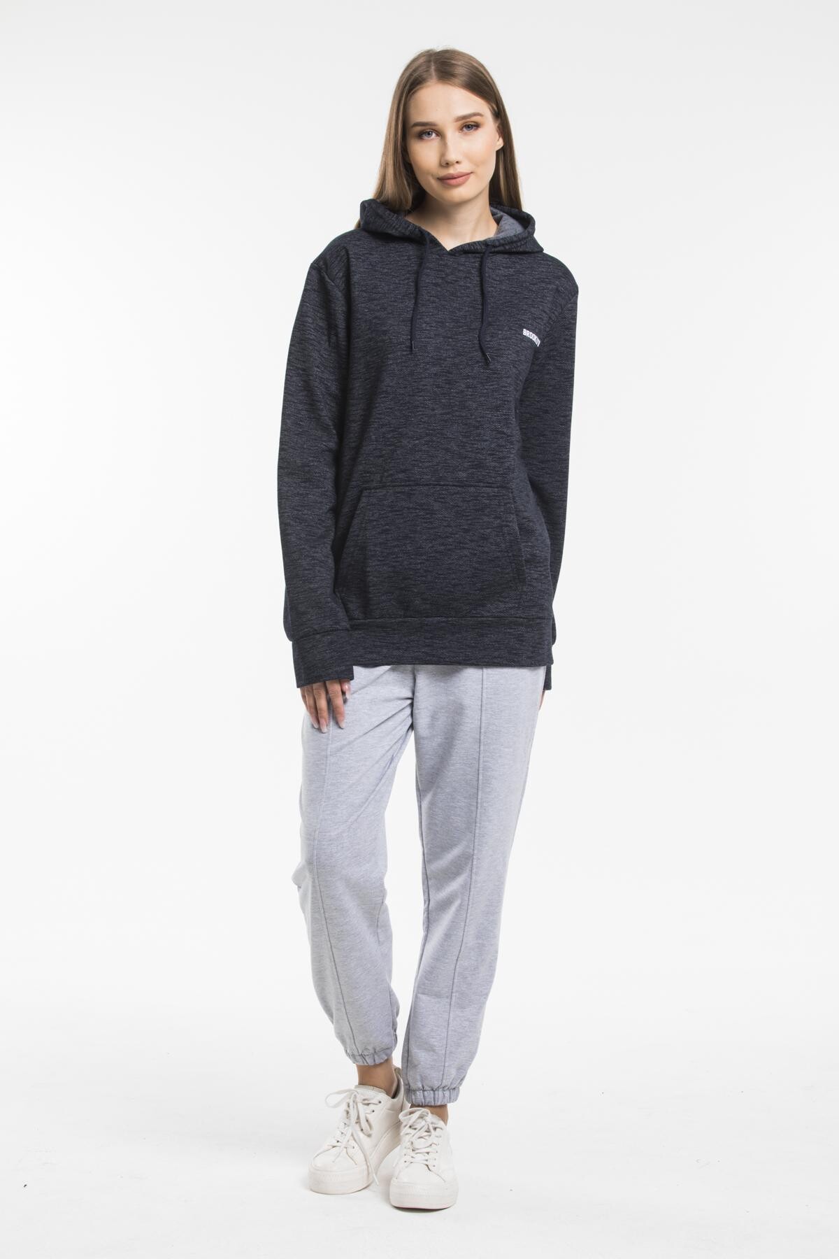 Süperlife Kadın Kapşonlu Regular Fit Baskılı İnce Sweatshirt SPR21K61