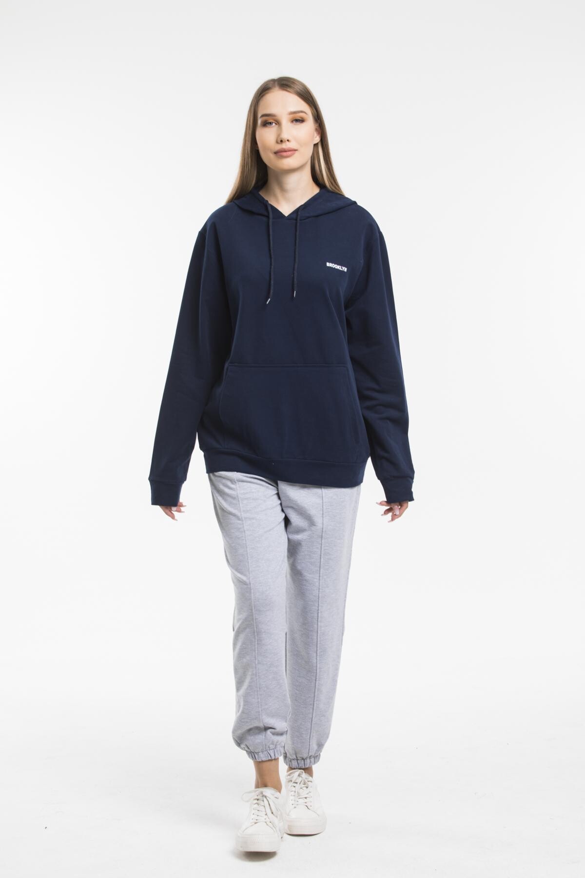 Süperlife Kadın Kapşonlu Regular Fit Baskılı İnce Sweatshirt SPR21K61