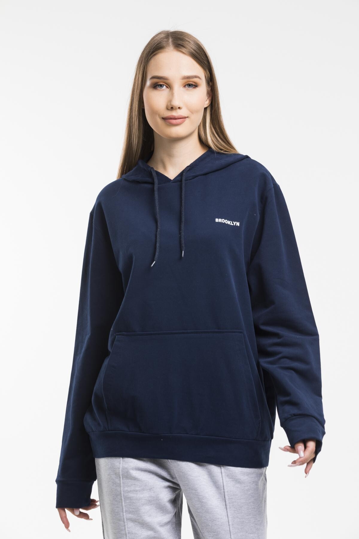 Süperlife Kadın Kapşonlu Regular Fit Baskılı İnce Sweatshirt SPR21K61