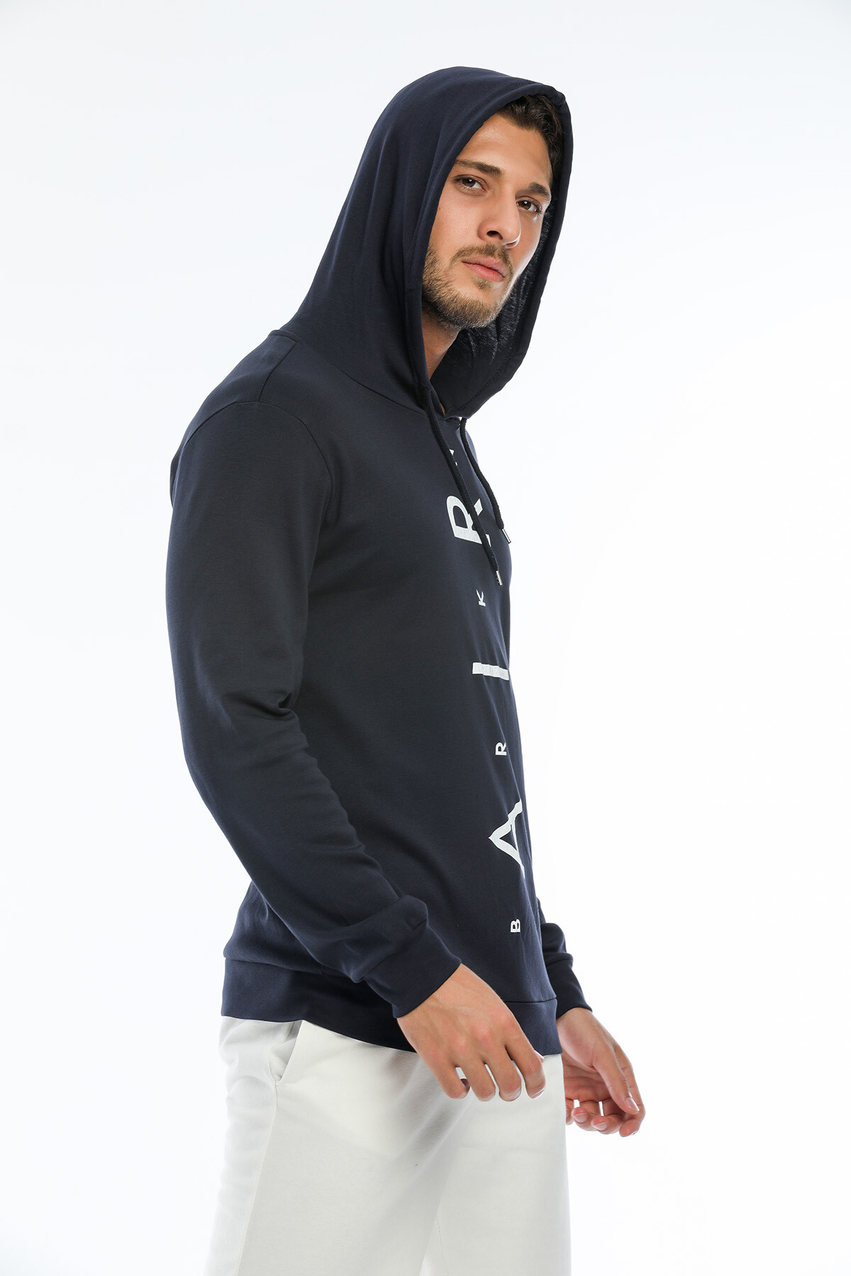 Süperlife Erkek Kapşonlu  AR Baskılı İnce Sweatshirt SPR22SW104