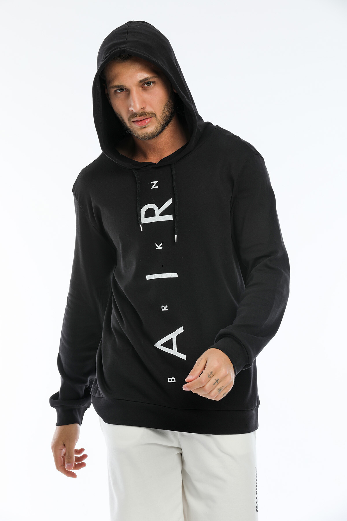 Süperlife Erkek Kapşonlu  AR Baskılı İnce Sweatshirt SPR22SW104