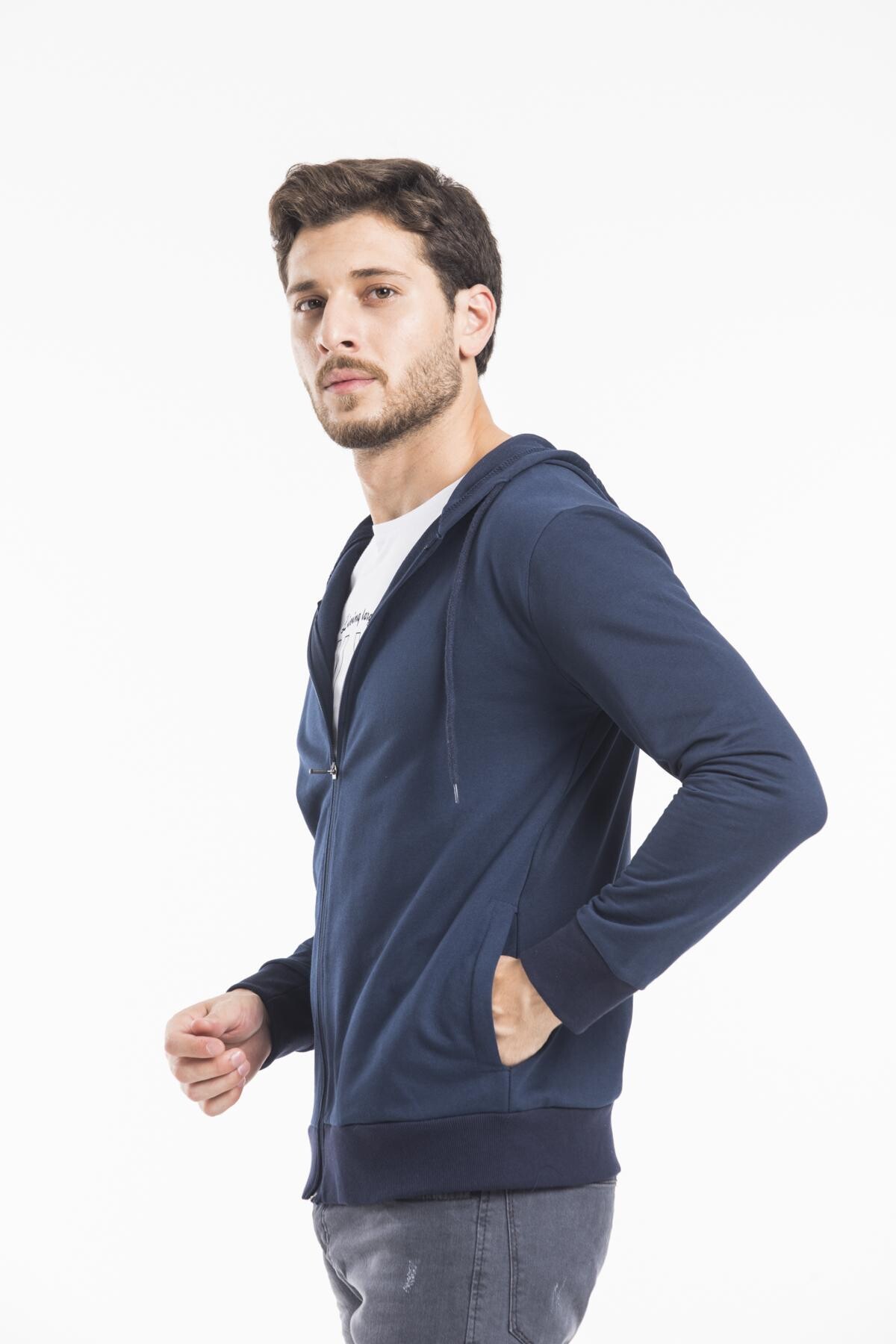 Süperlife Erkek Kapşonlu Regular Fit Yan Cepli İnce Hırka SPR 20K62
